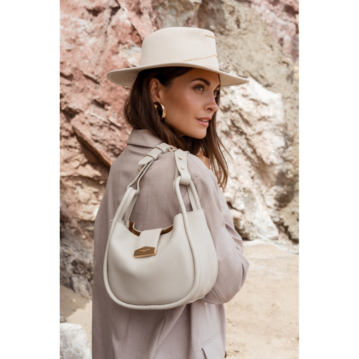 Leather clutch bag POURCHET Beige