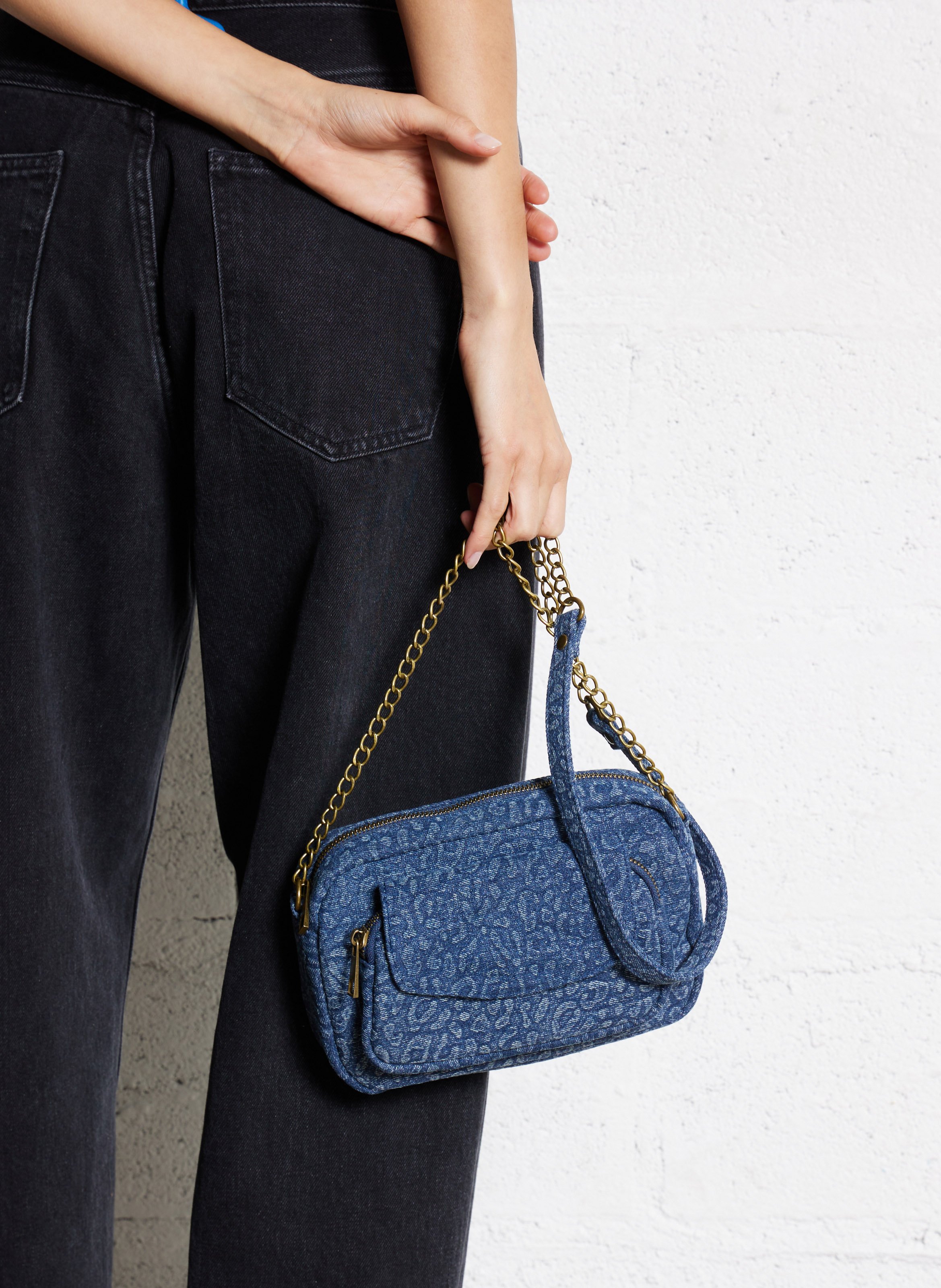 Cotton-blend shoulder bag PIECES Blue