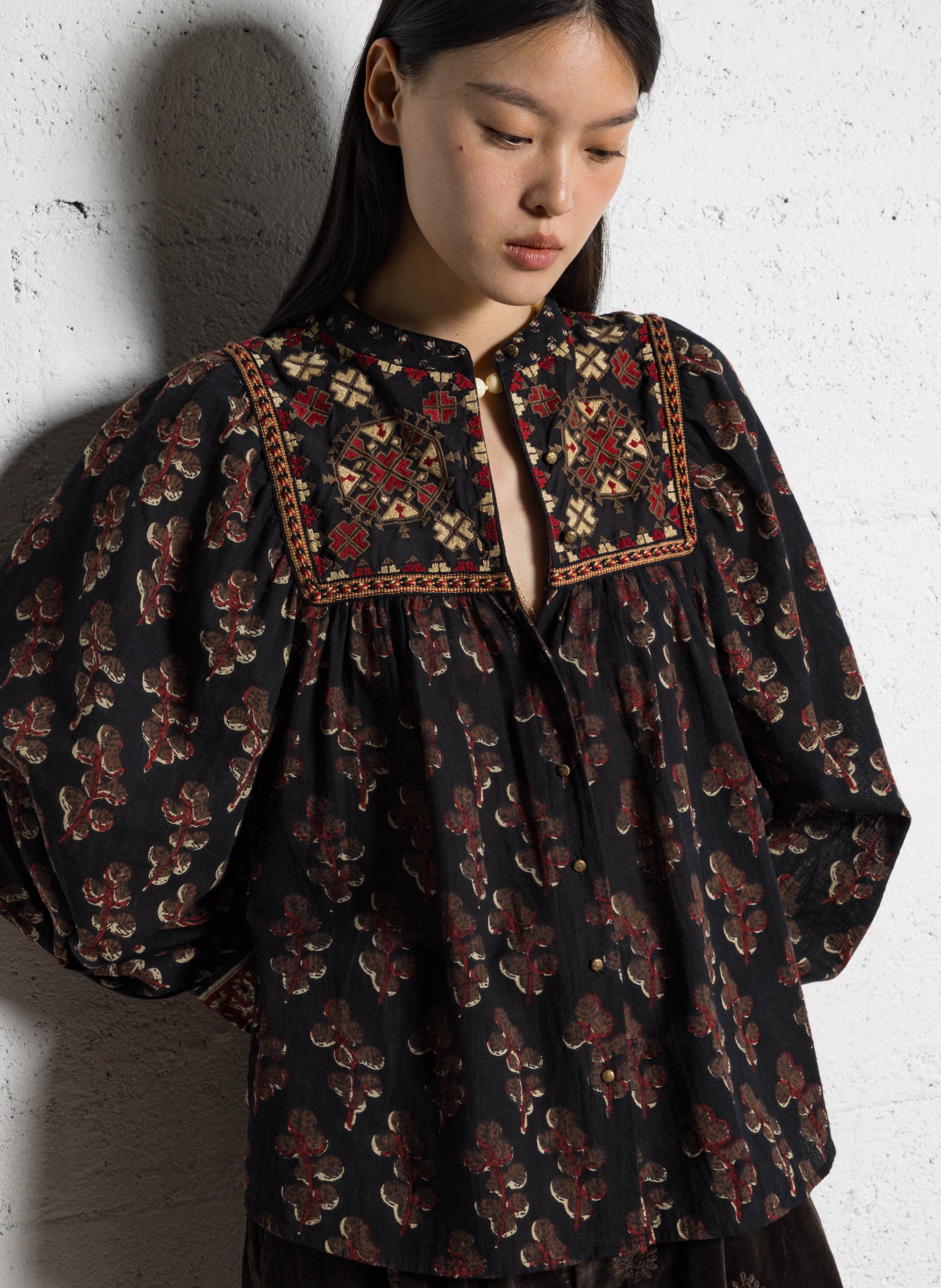 Loose-fit cotton blouse MAISON HOTEL Brown