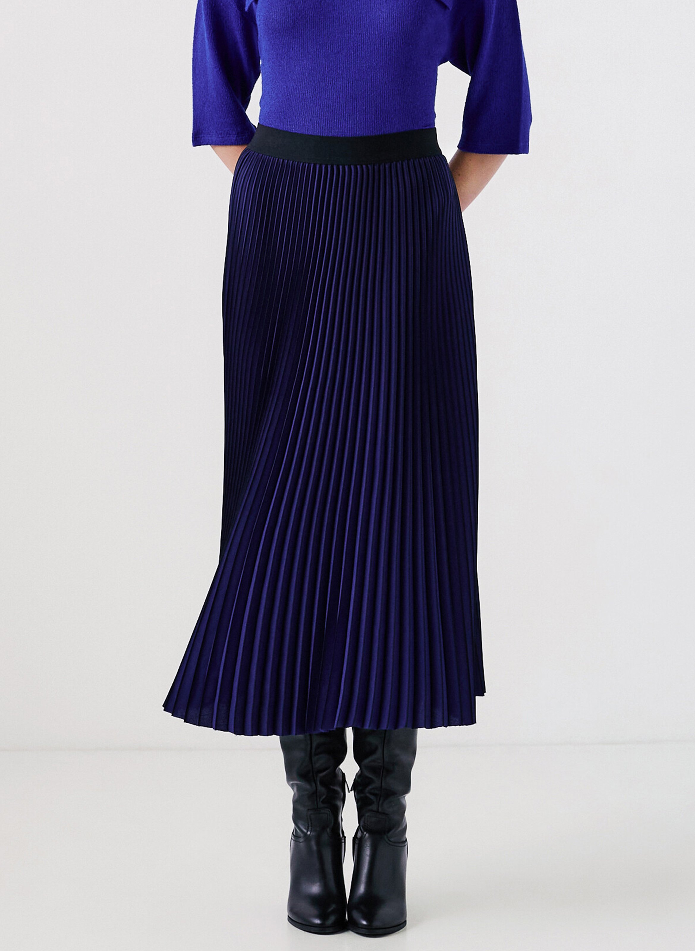 Jupe droite plissée CAROLL Bleu
