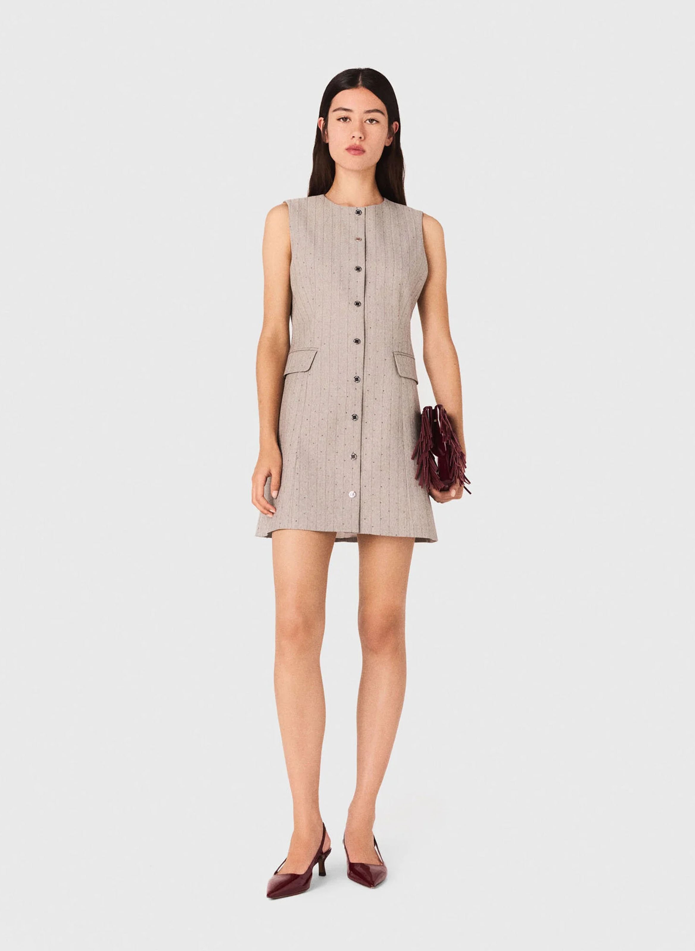 Short straight striped wool dress MAJE Grey