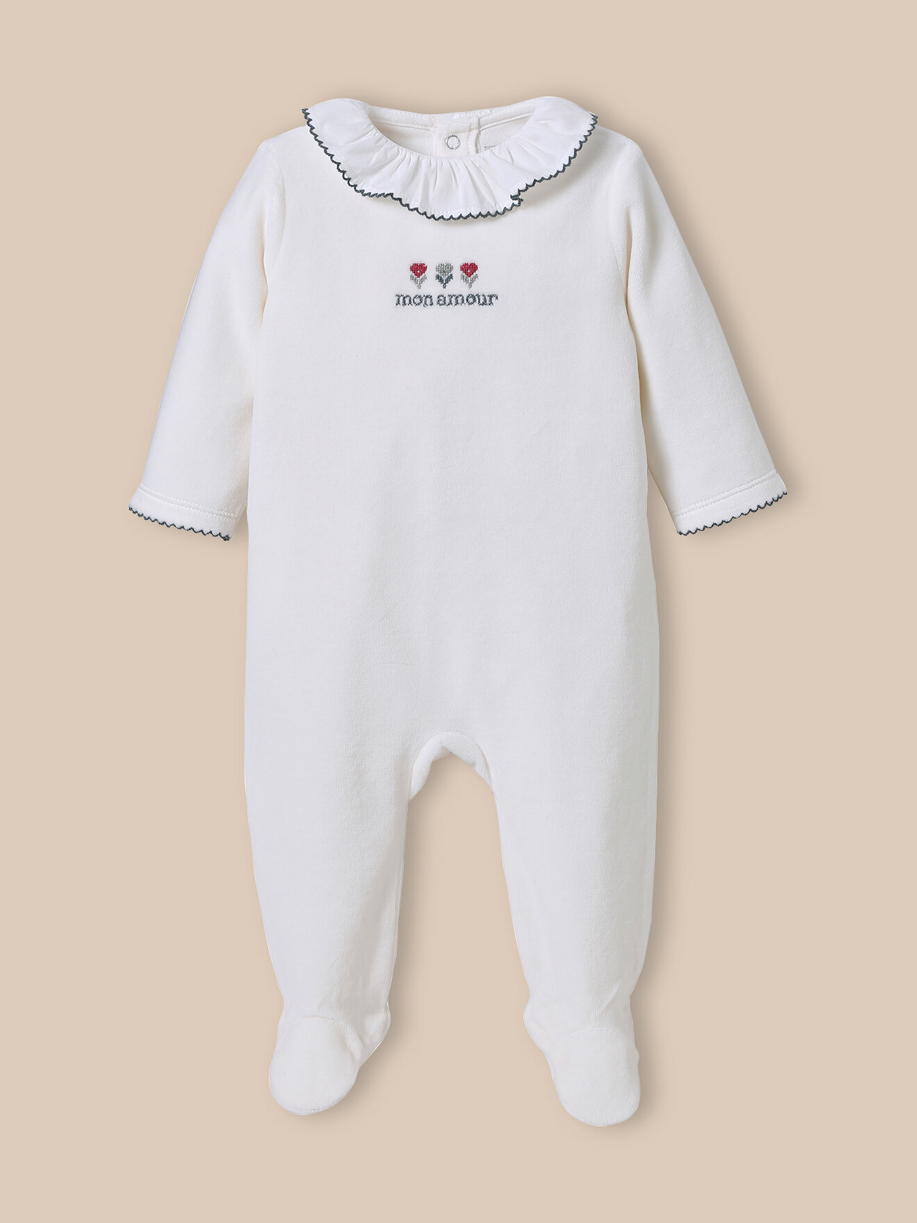 Embroidered velvet sleepsuit CYRILLUS White