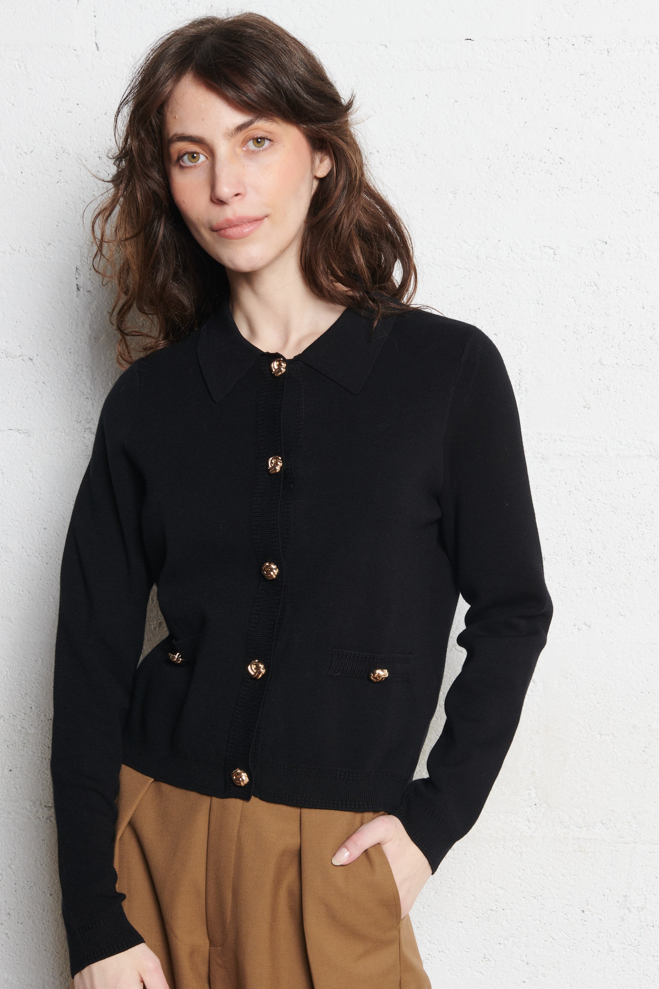 Straight cardigan with classic collar PETITE MENDIGOTE Black