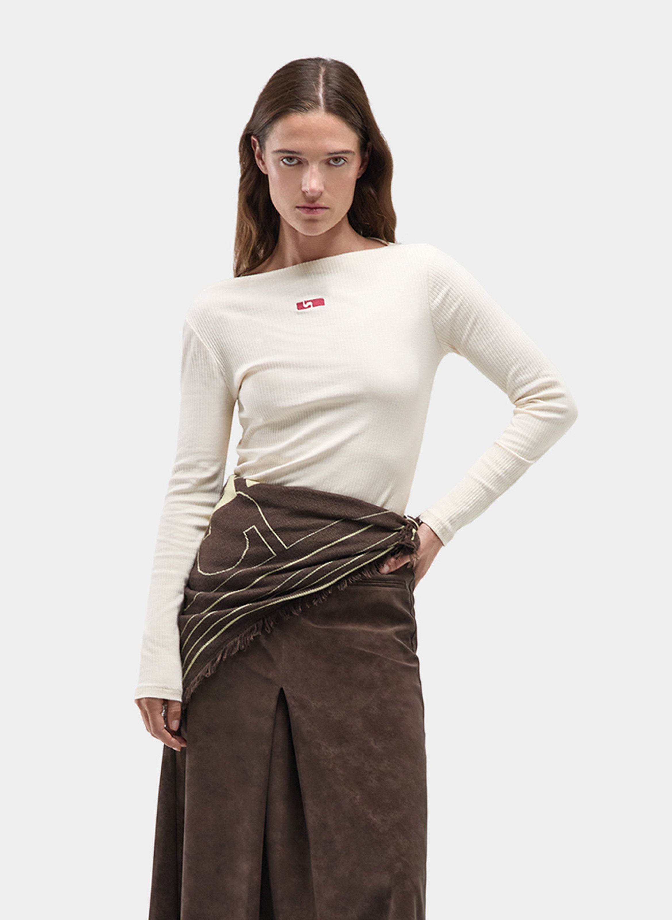 Fitted Boat Neck T-shirt LAAGAM Beige
