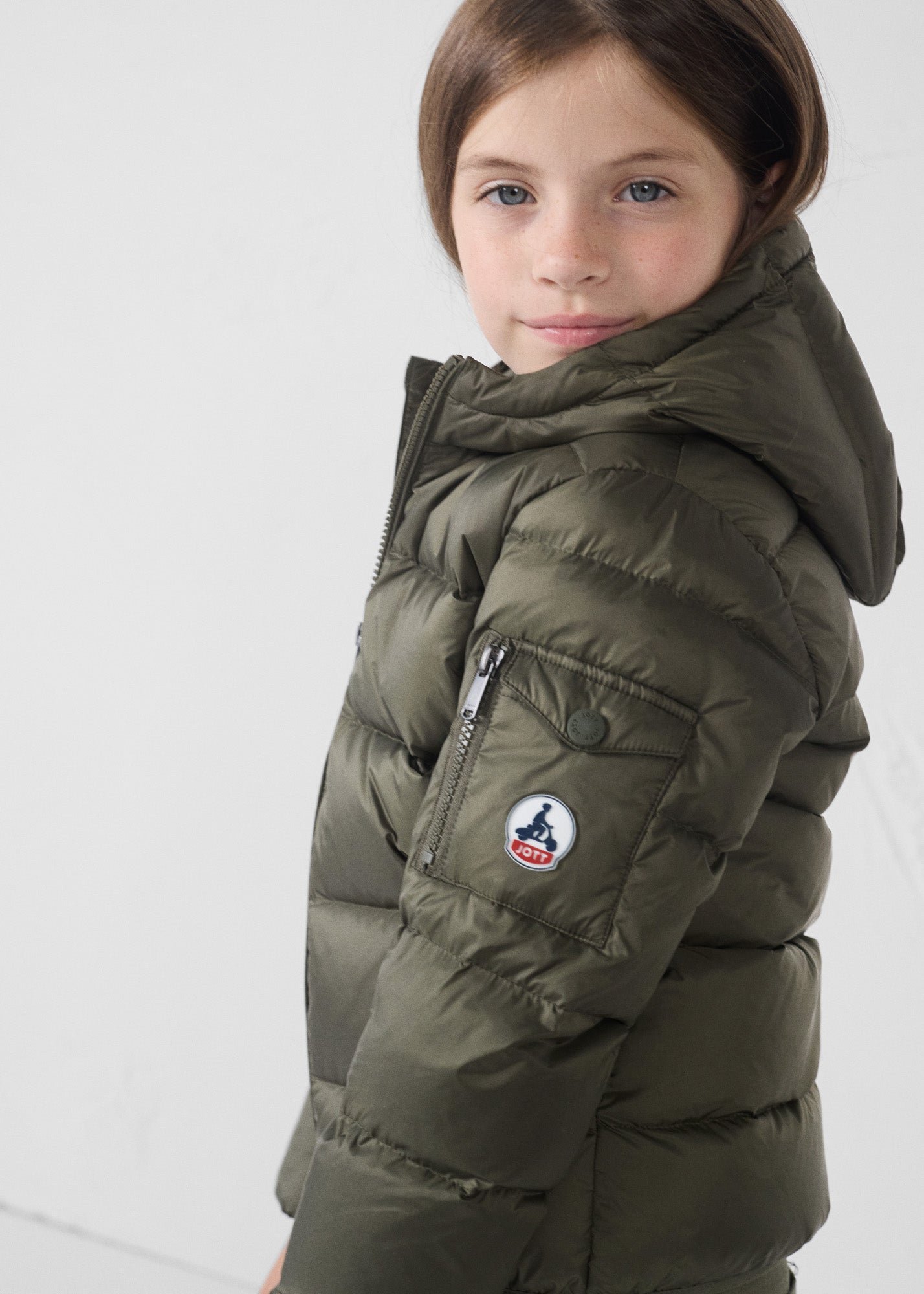 Kids' hooded down jacket for extreme cold Kazan. JOTT Green