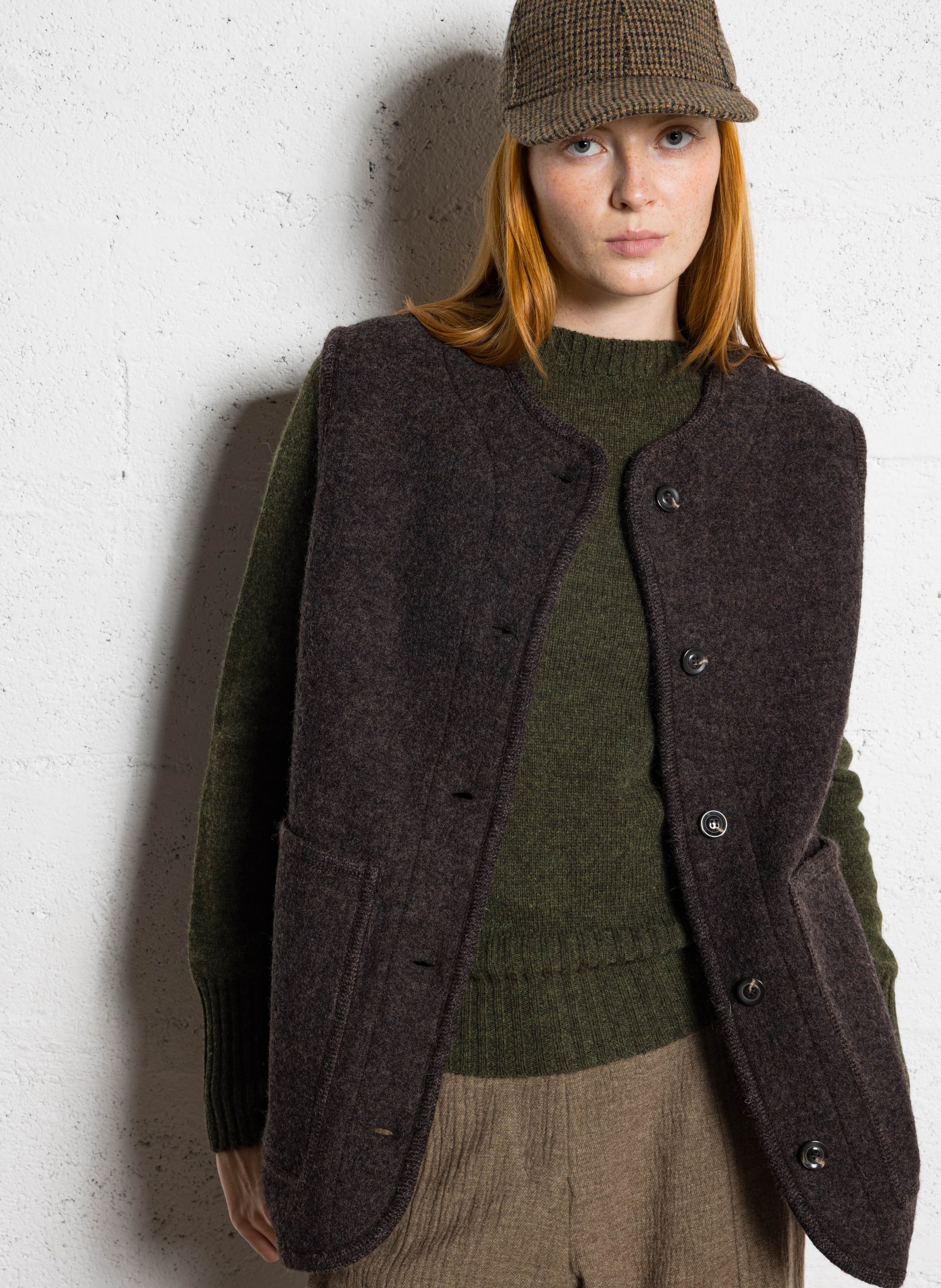 Blouson col rond en laine SOEUR Marron