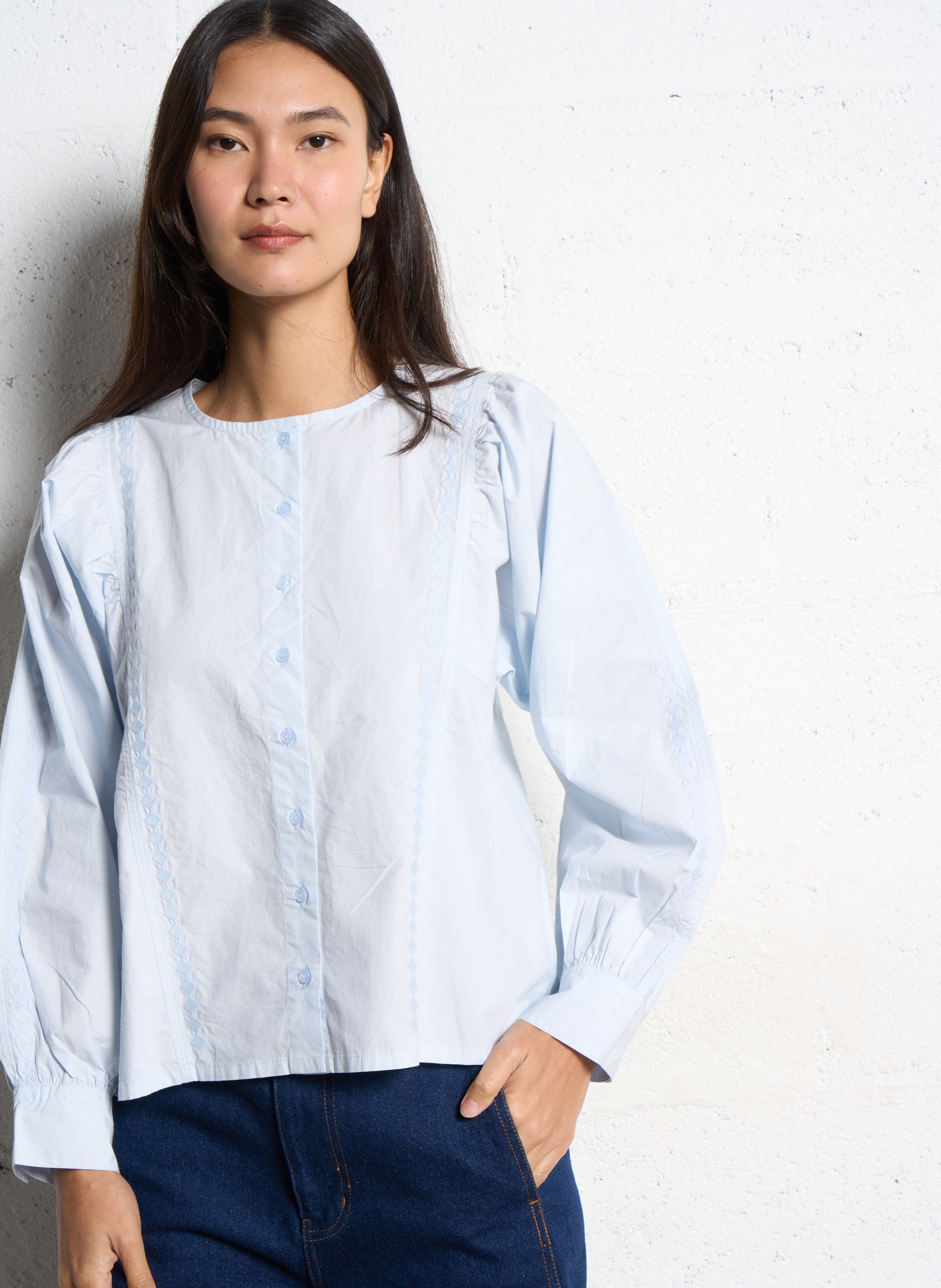 Loose-fit cotton shirt with round neck THE TINY BIG SISTER Blue