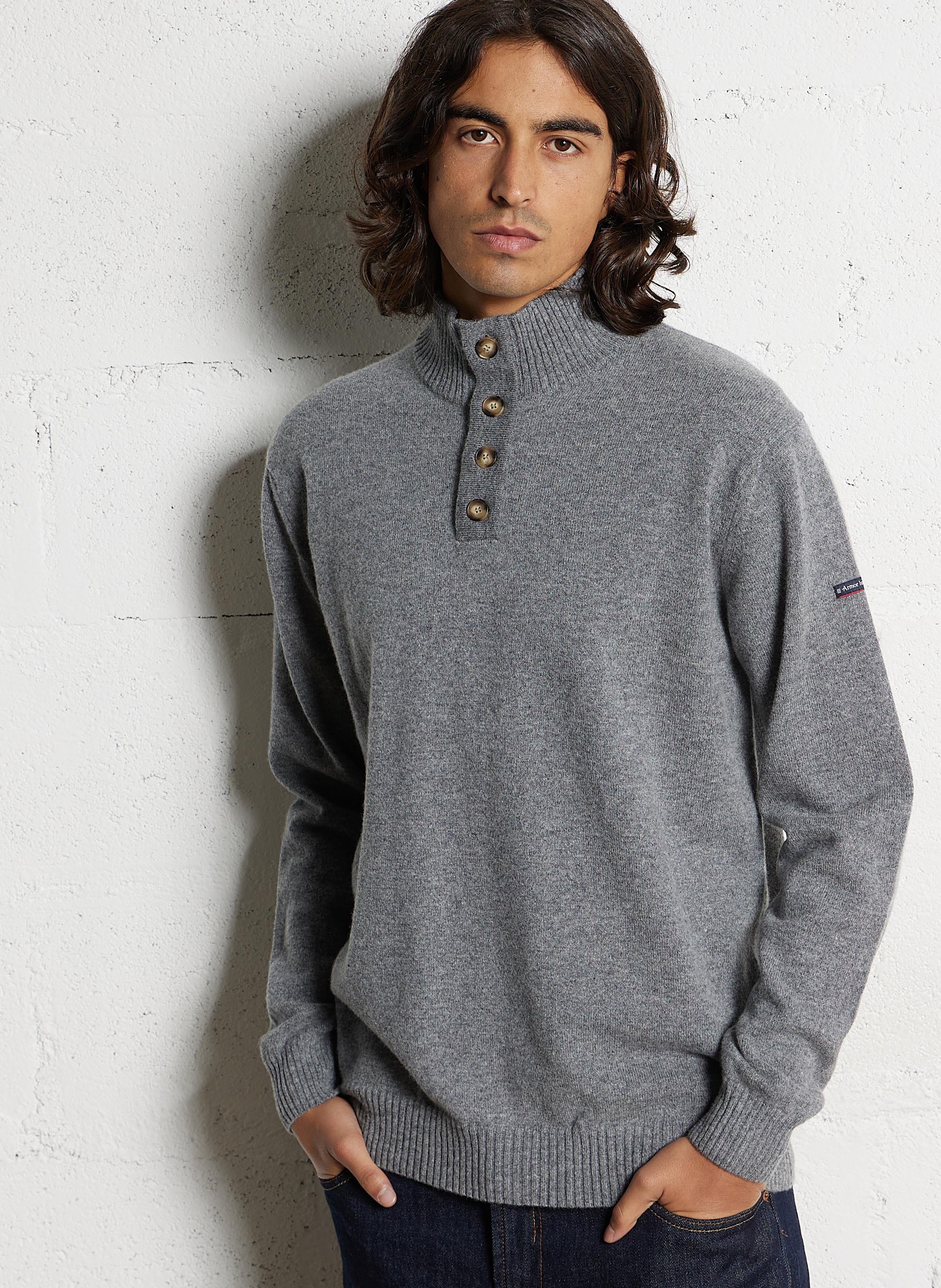 Gerader Pullover mit Stehkragen aus Wolle ARMOR LUX Grau