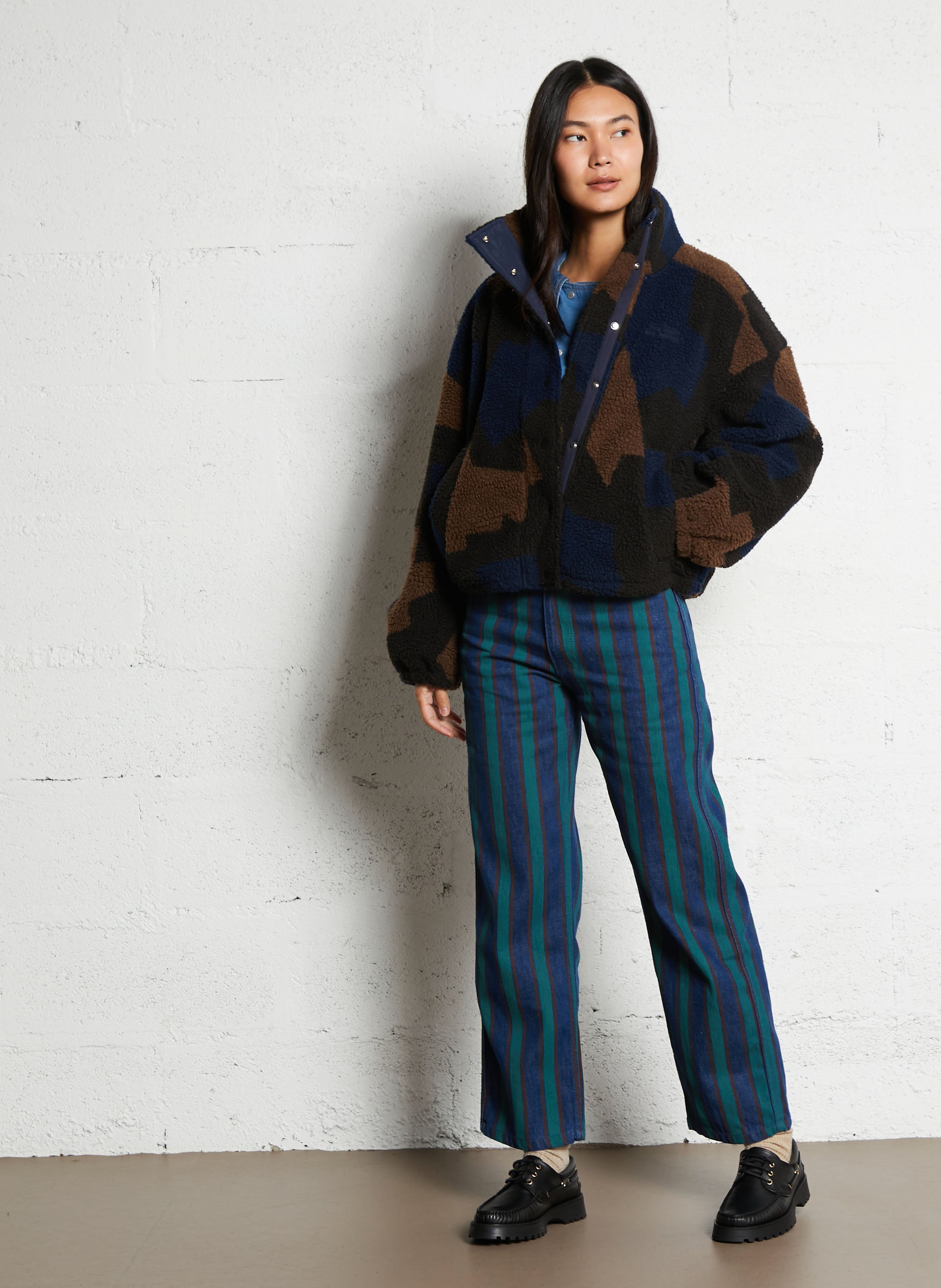 Polaire oversize col montant en sherpa THE TINY BIG SISTER Multicolore