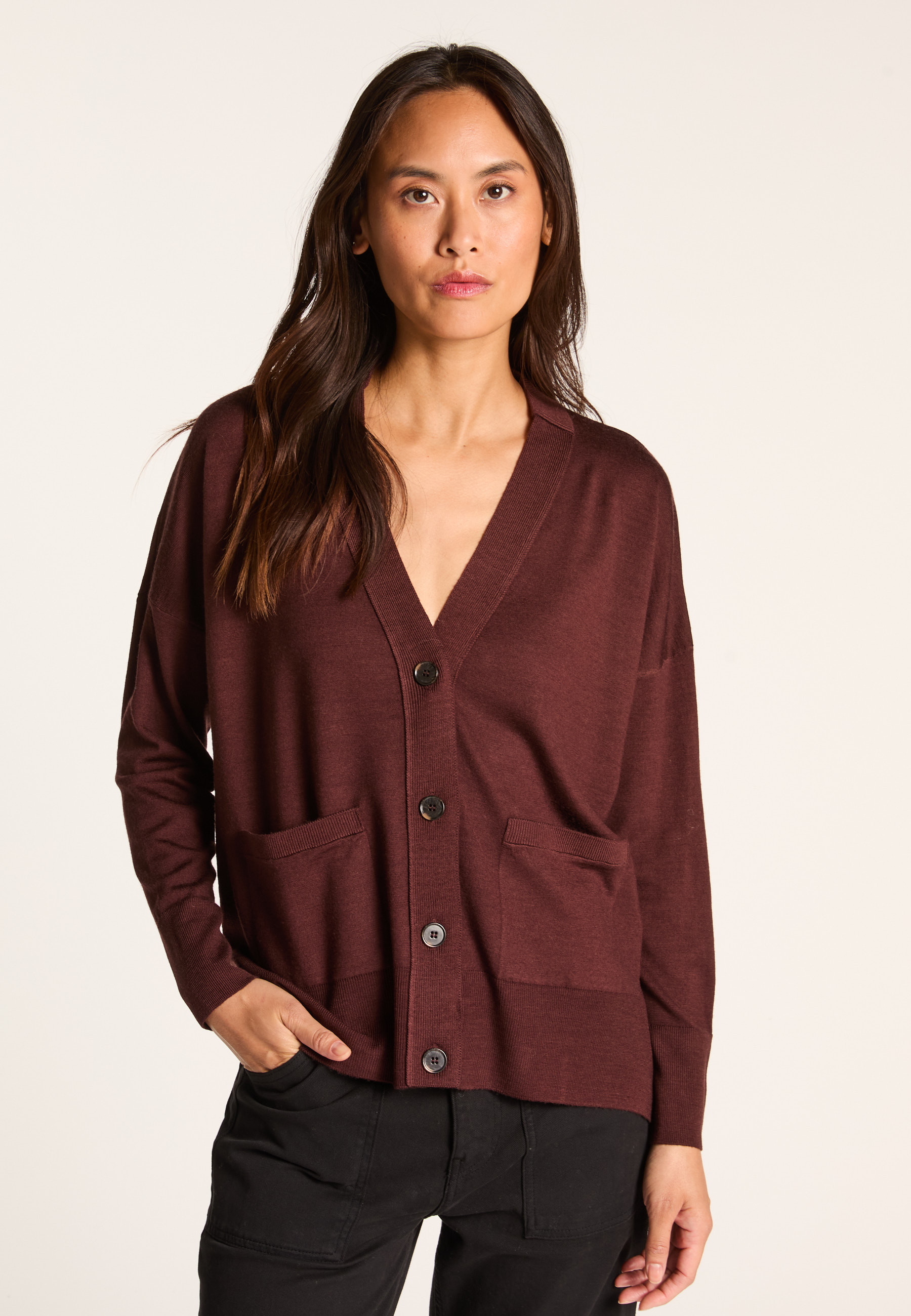 Merino wool cardigan MAISON MONTAGUT Brown