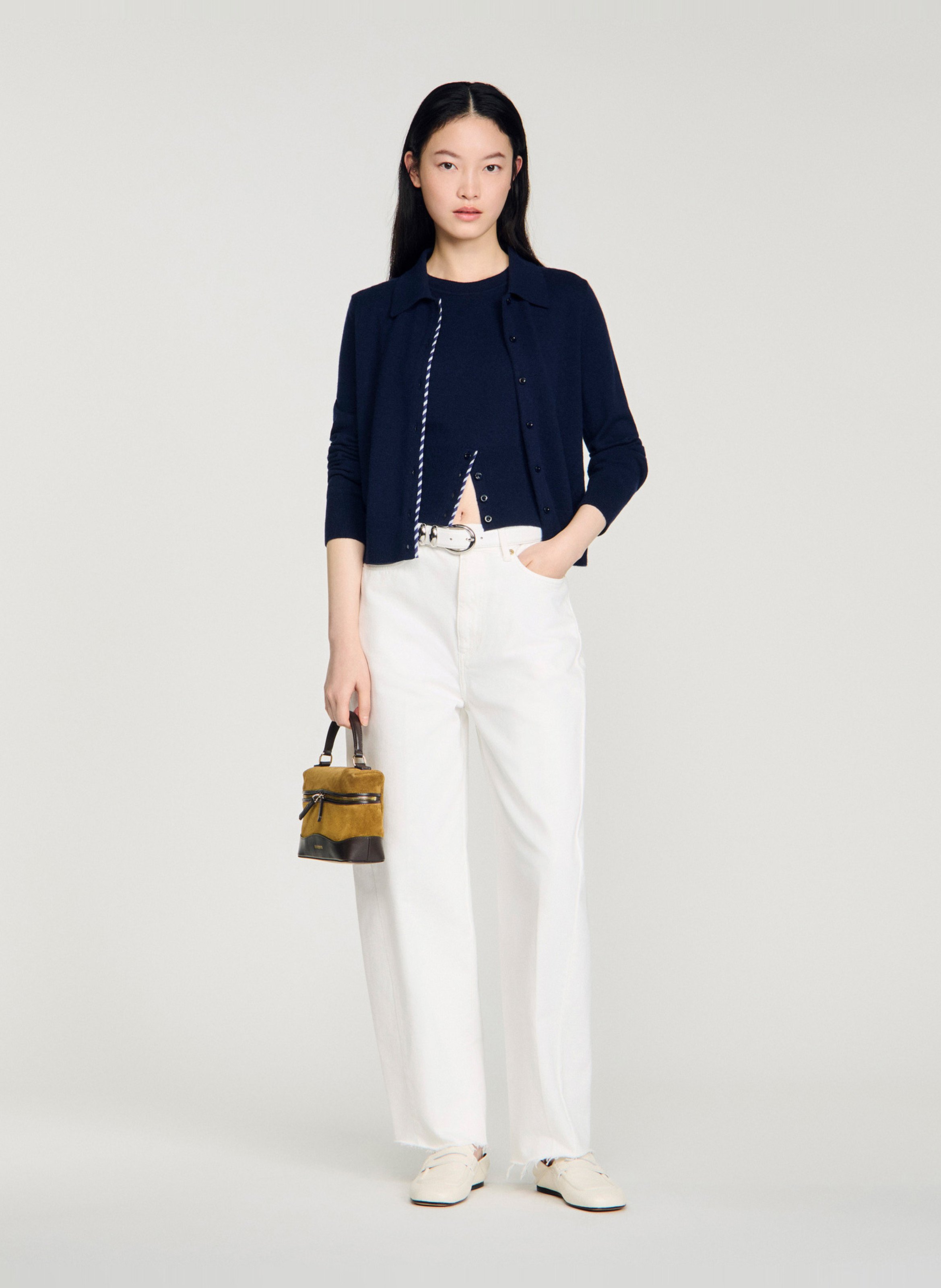 Rechte cardigan van wol en kasjmier SANDRO Blauw