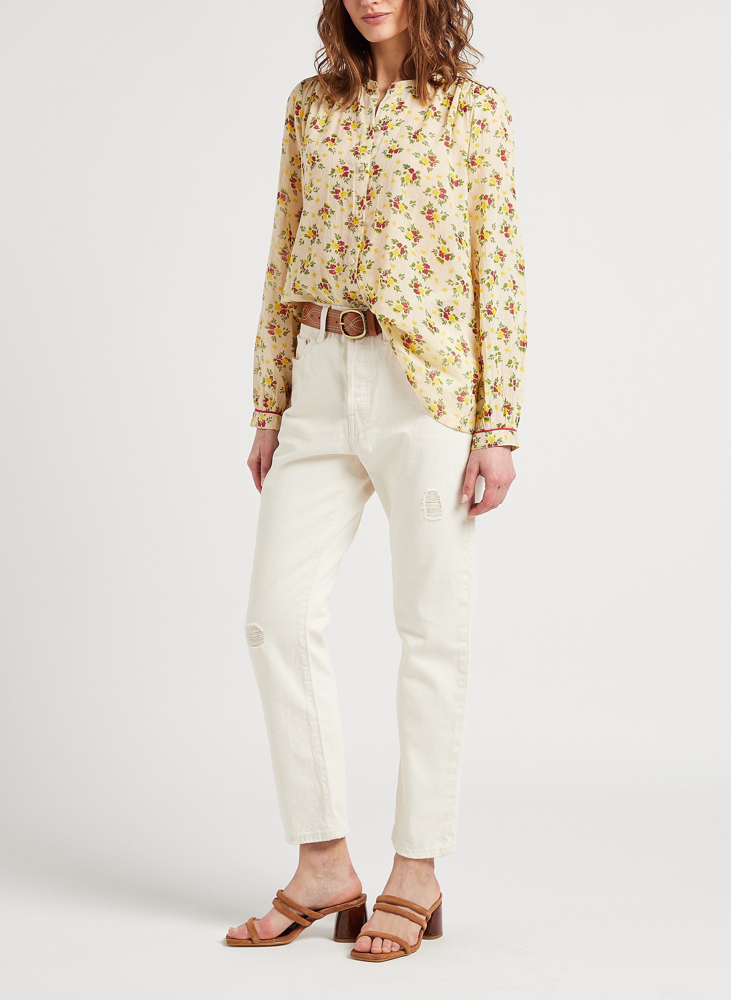 Straight-fit, katoenen blouse met Tunesische kraag SWILDENS Wit