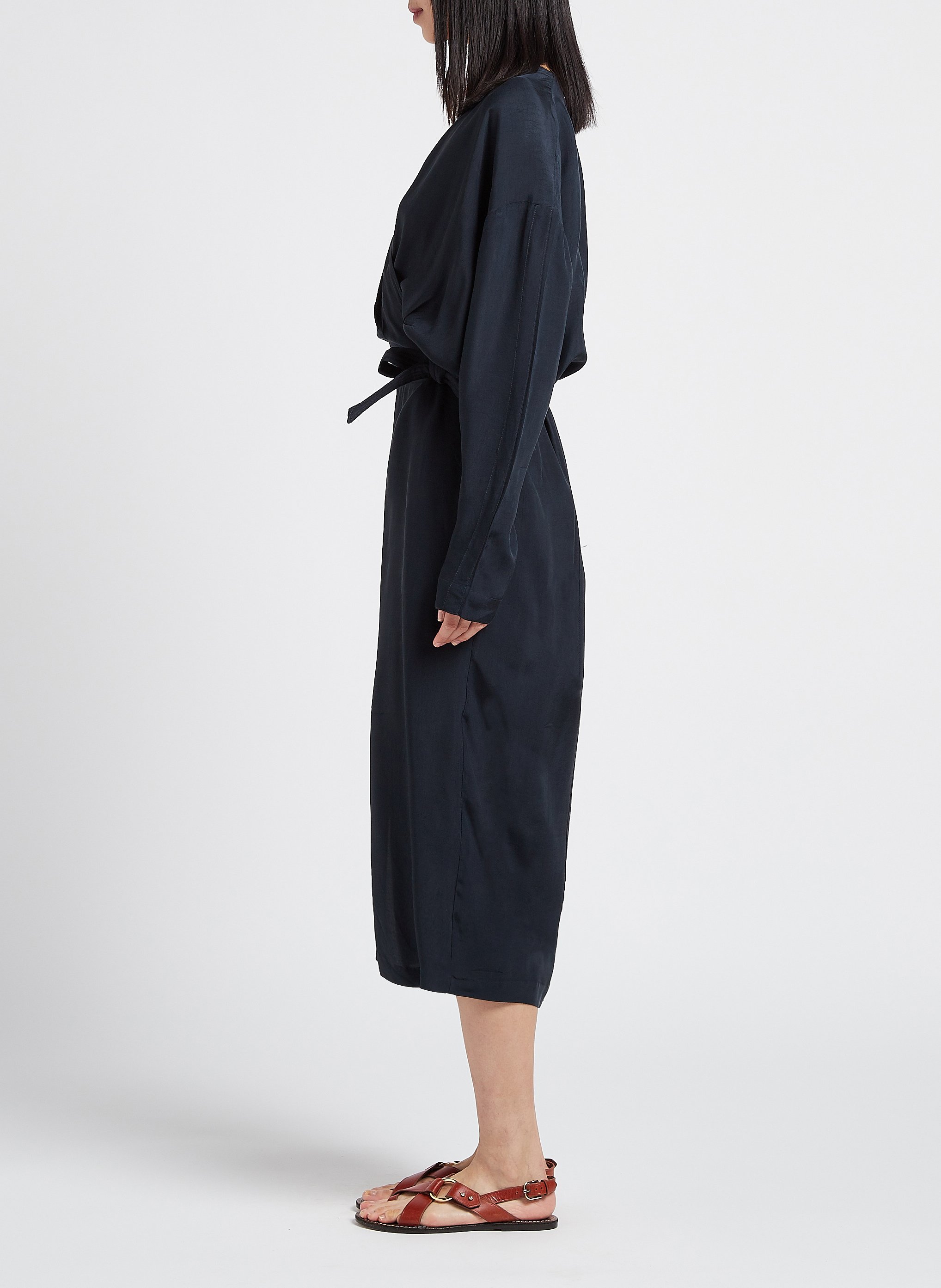 Belted V-neck midi dress HUMANOID Blue