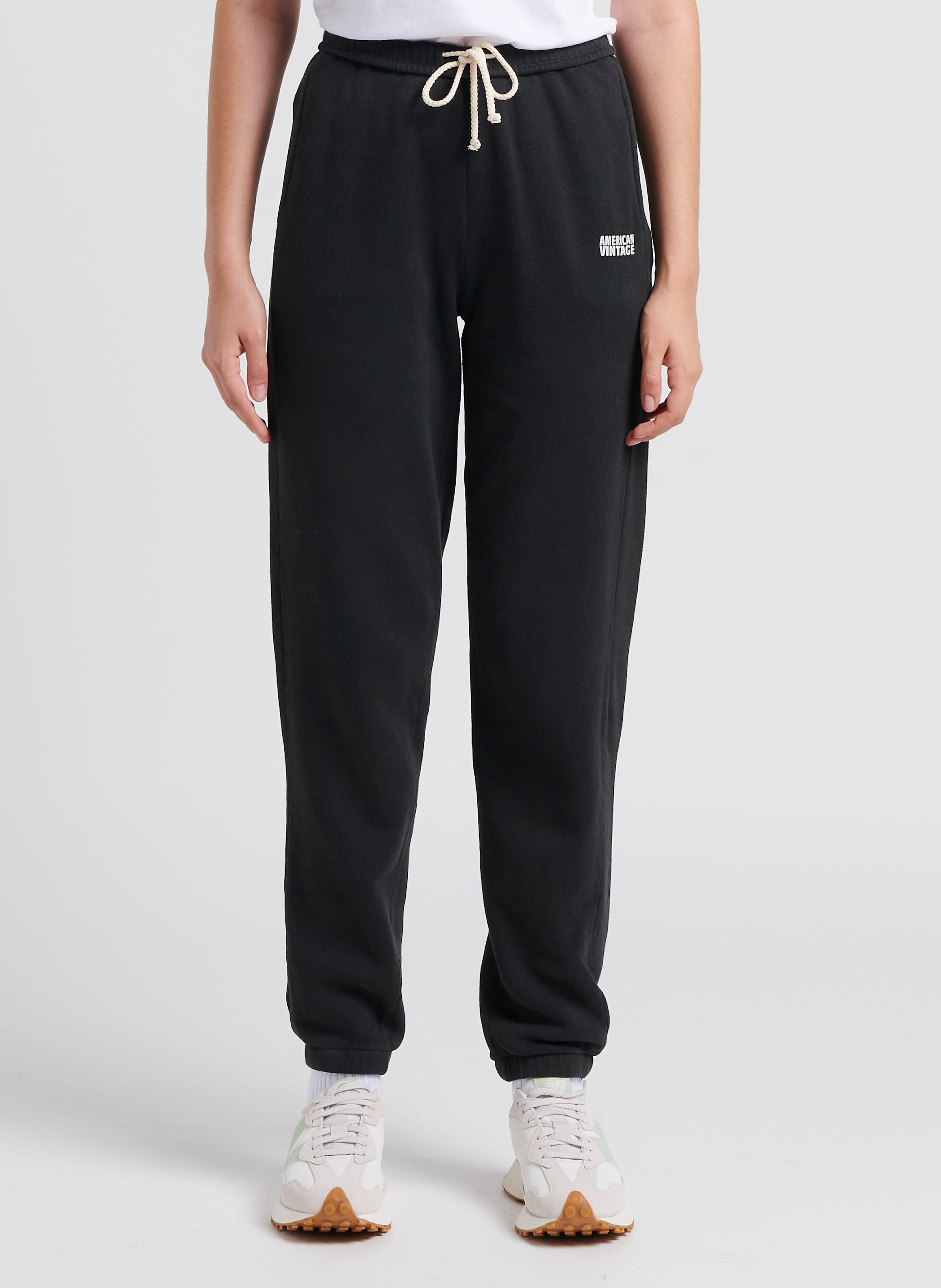 High-waisted cotton-blend track pants AMERICAN VINTAGE Black