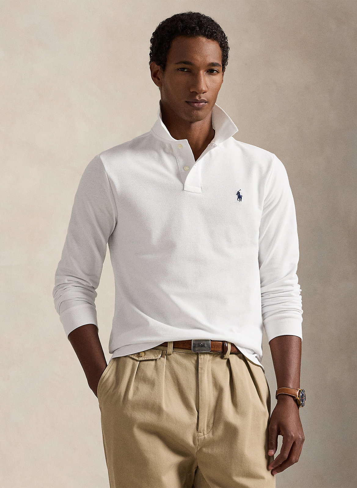 Langärmliges Poloshirt aus Baumwoll-Piqué, Regular Fit POLO RALPH LAUREN Weiss