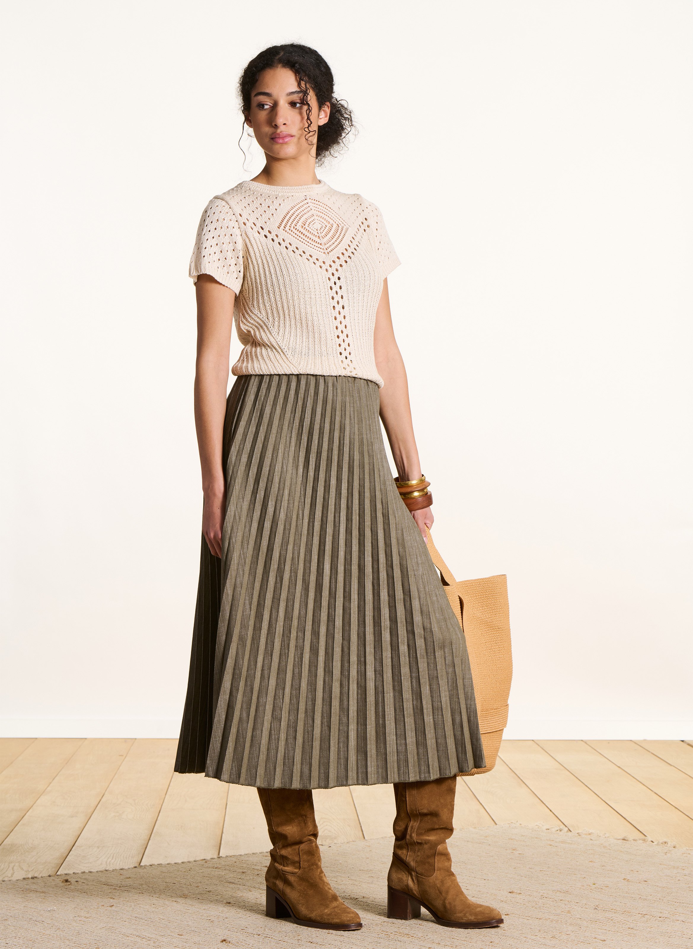 Ausgestellter Denim-Rock aus Baumwollmischung Grun