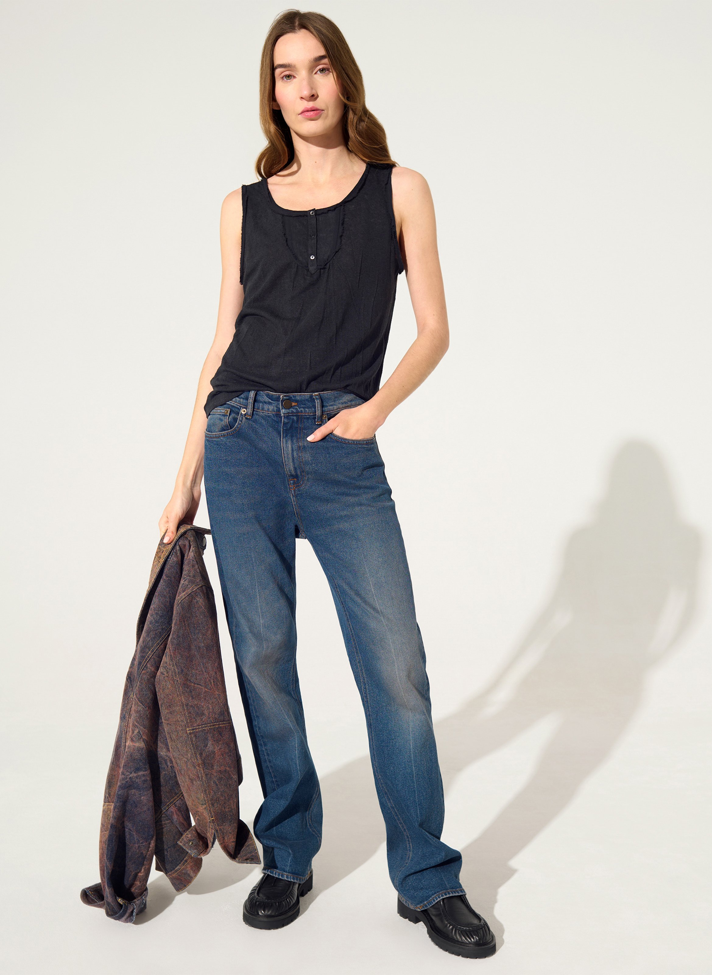 Rechte singlet | linnenblend COTELAC Zwart