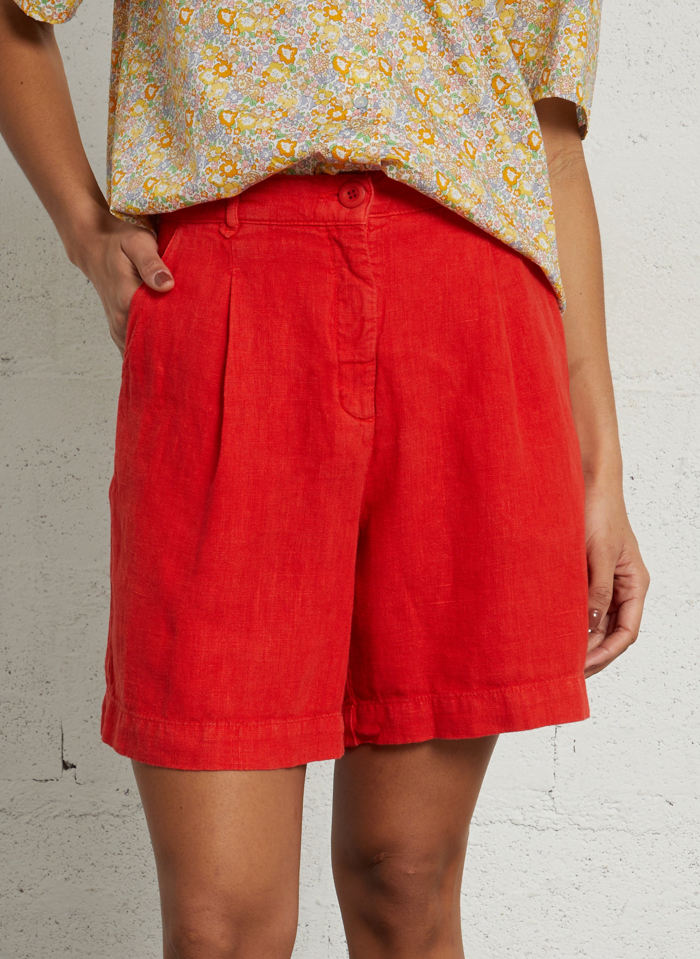 High-waisted linen shorts EMILE ET IDA Red