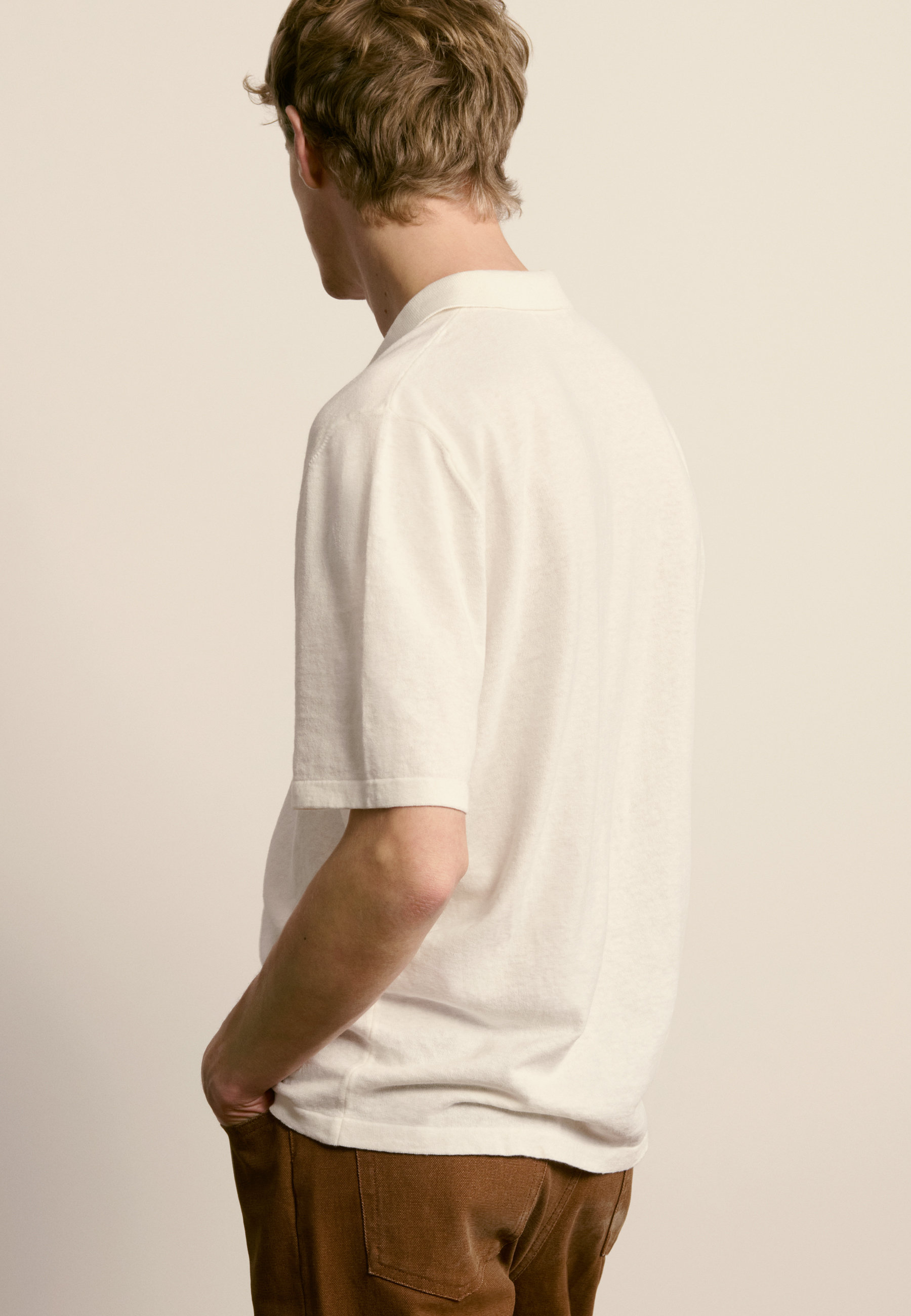 Cotton and linen polo White