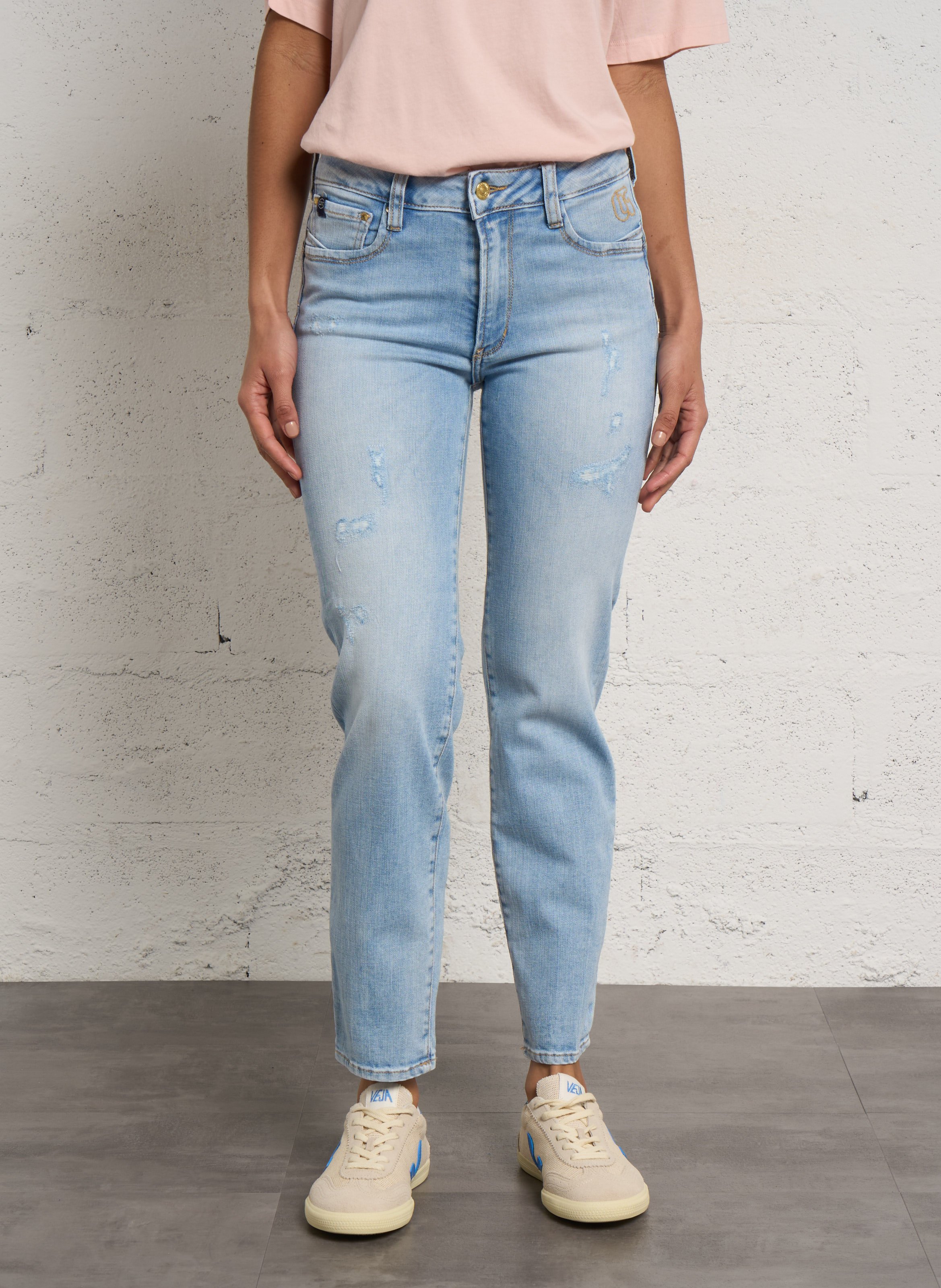 Jean slim taille haute en coton mélangé LE TEMPS DES CERISES Bleu