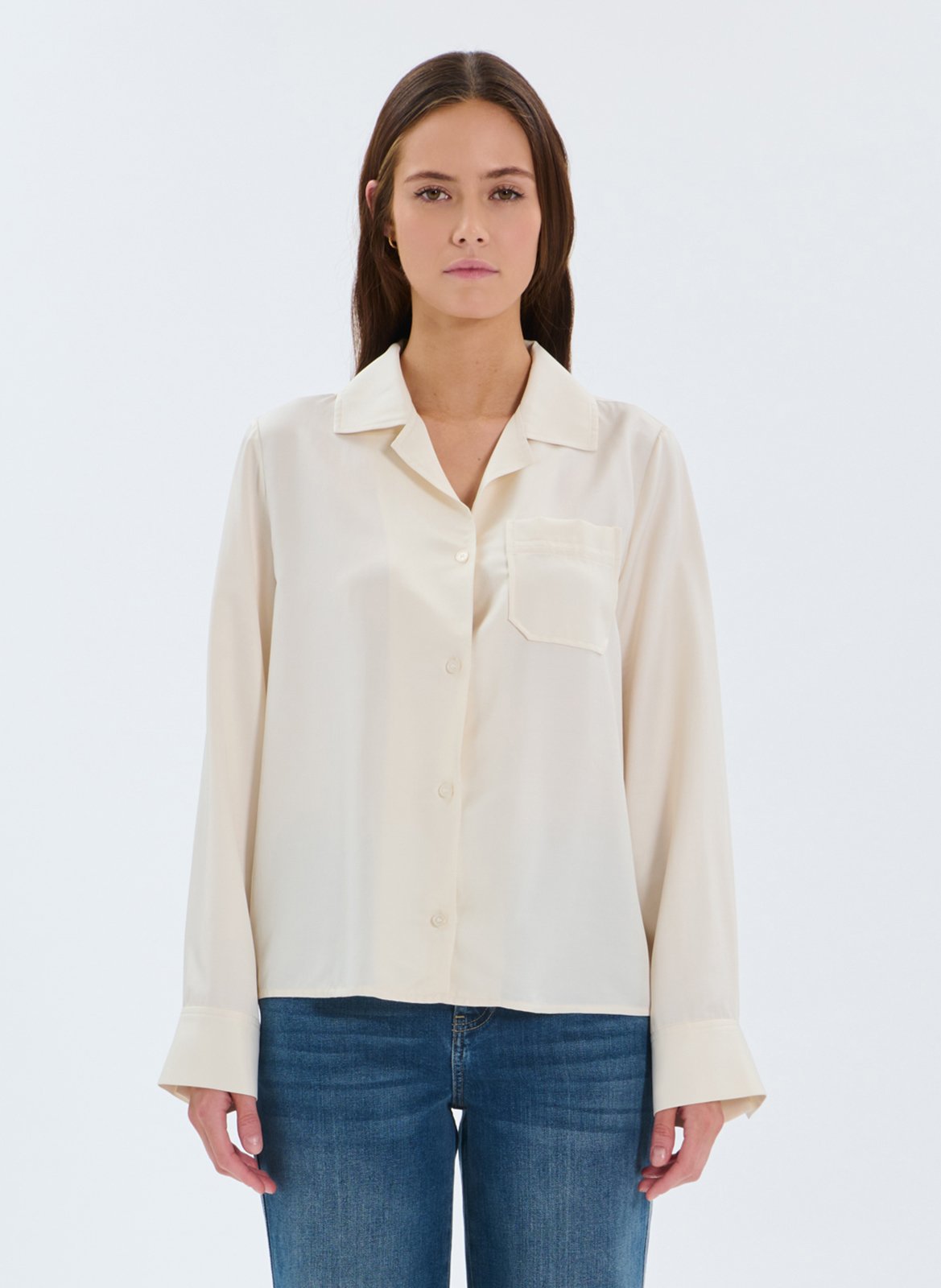 Rechte blouse met kraag met revers ZAPA Wit