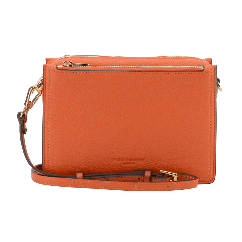 Large leather crossbody bag POURCHET Orange