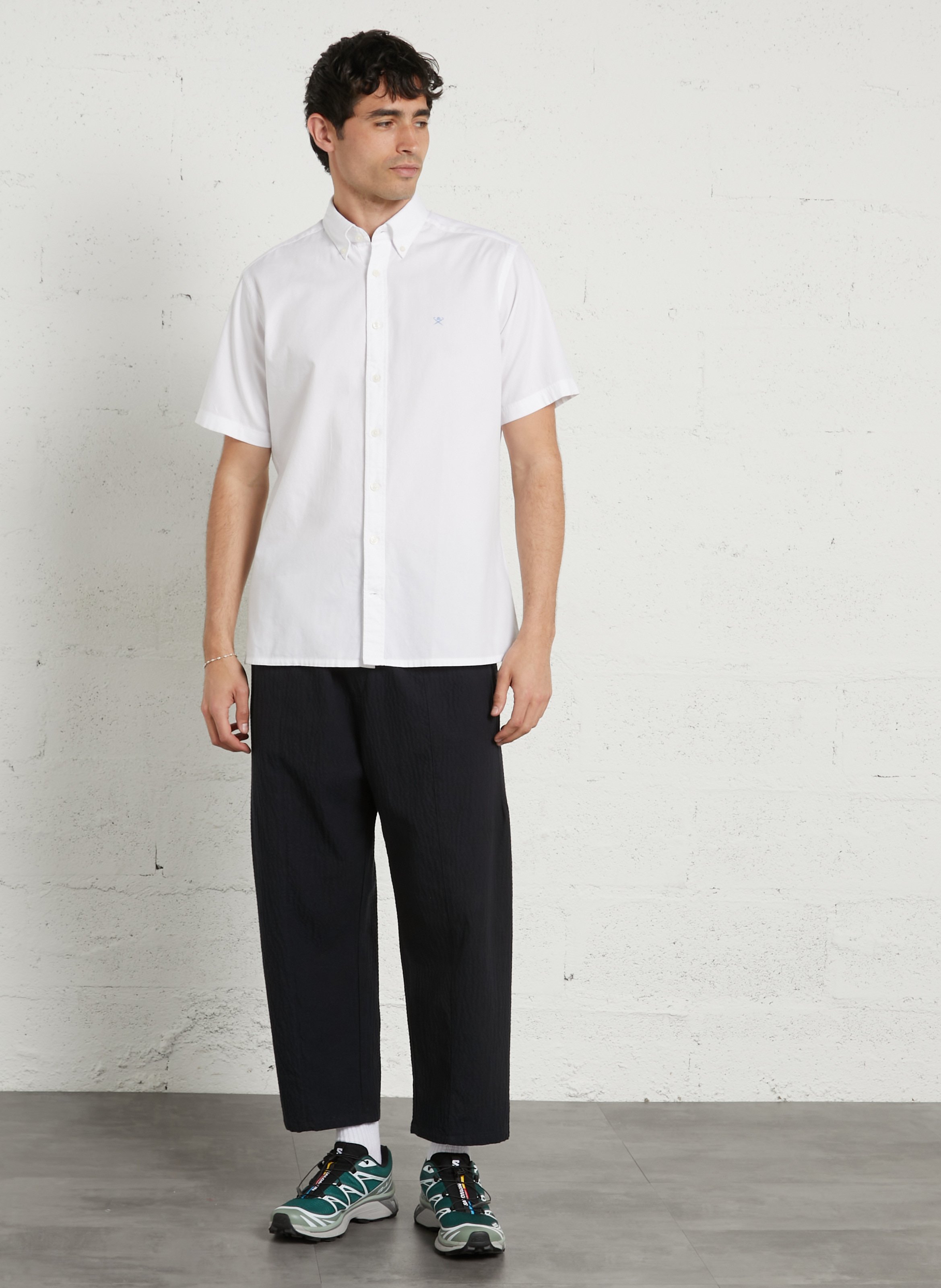 Chemise tailored-fit col américain en coton HACKETT Blanc