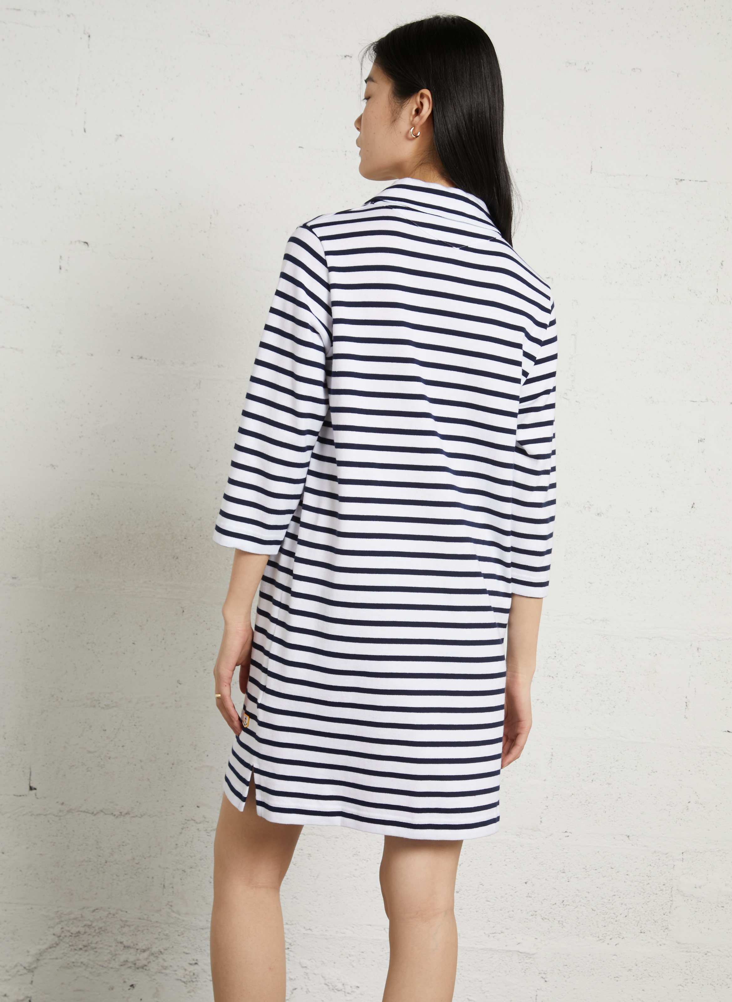 Robe courte col classique en coton rayé ARMOR LUX Blanc