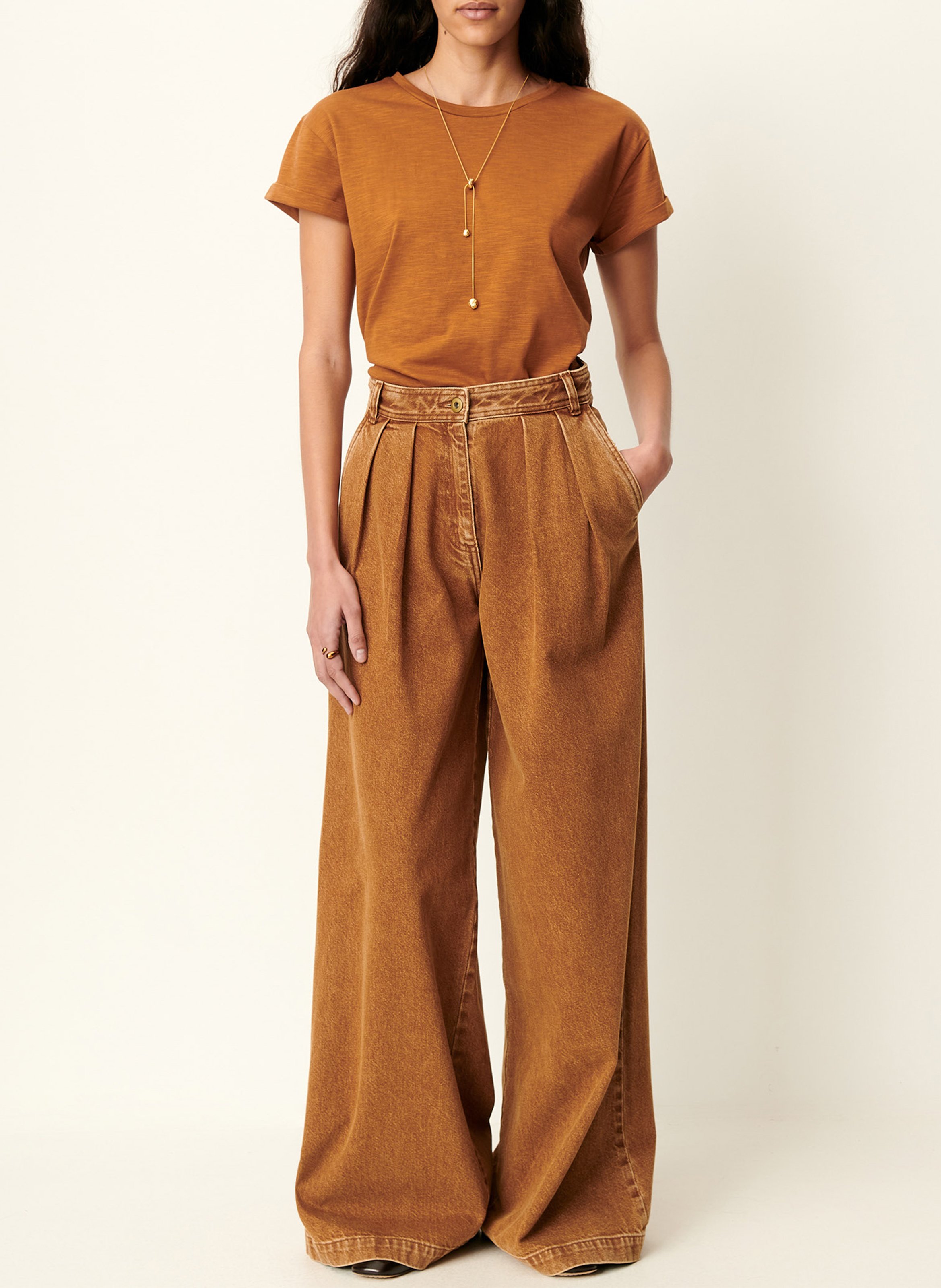 Basic cotton-mix T-shirt SESSUN Brown