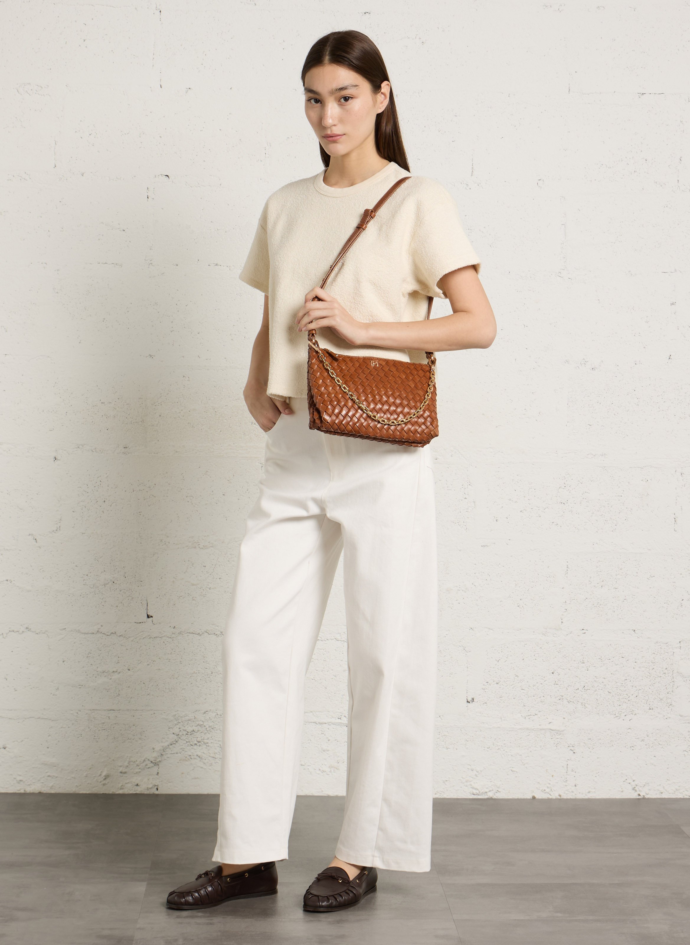 Kleine gevlochten leren schoudertas PETITE MENDIGOTE Bruin