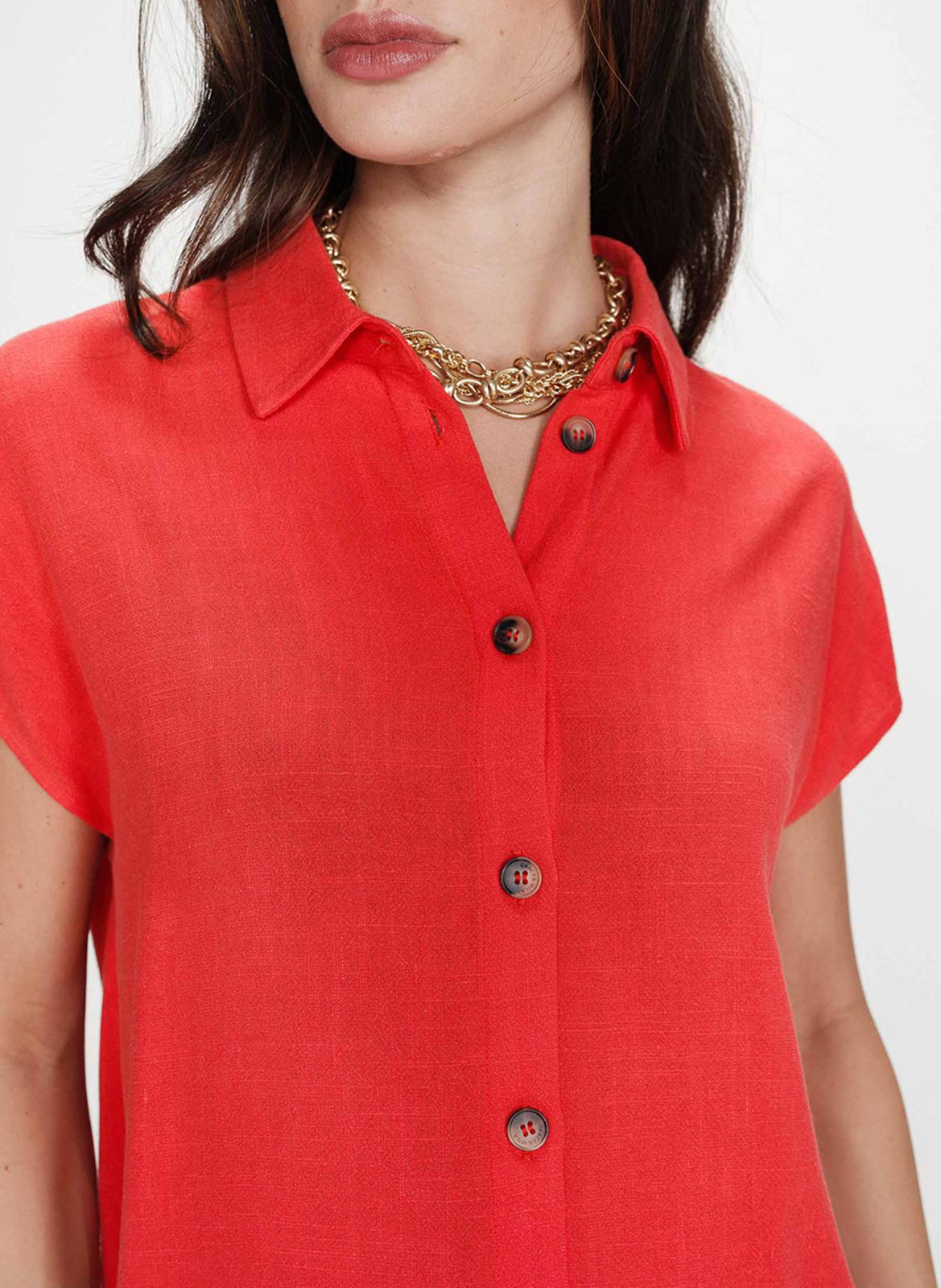 Chemise manches courtes unie Rouge