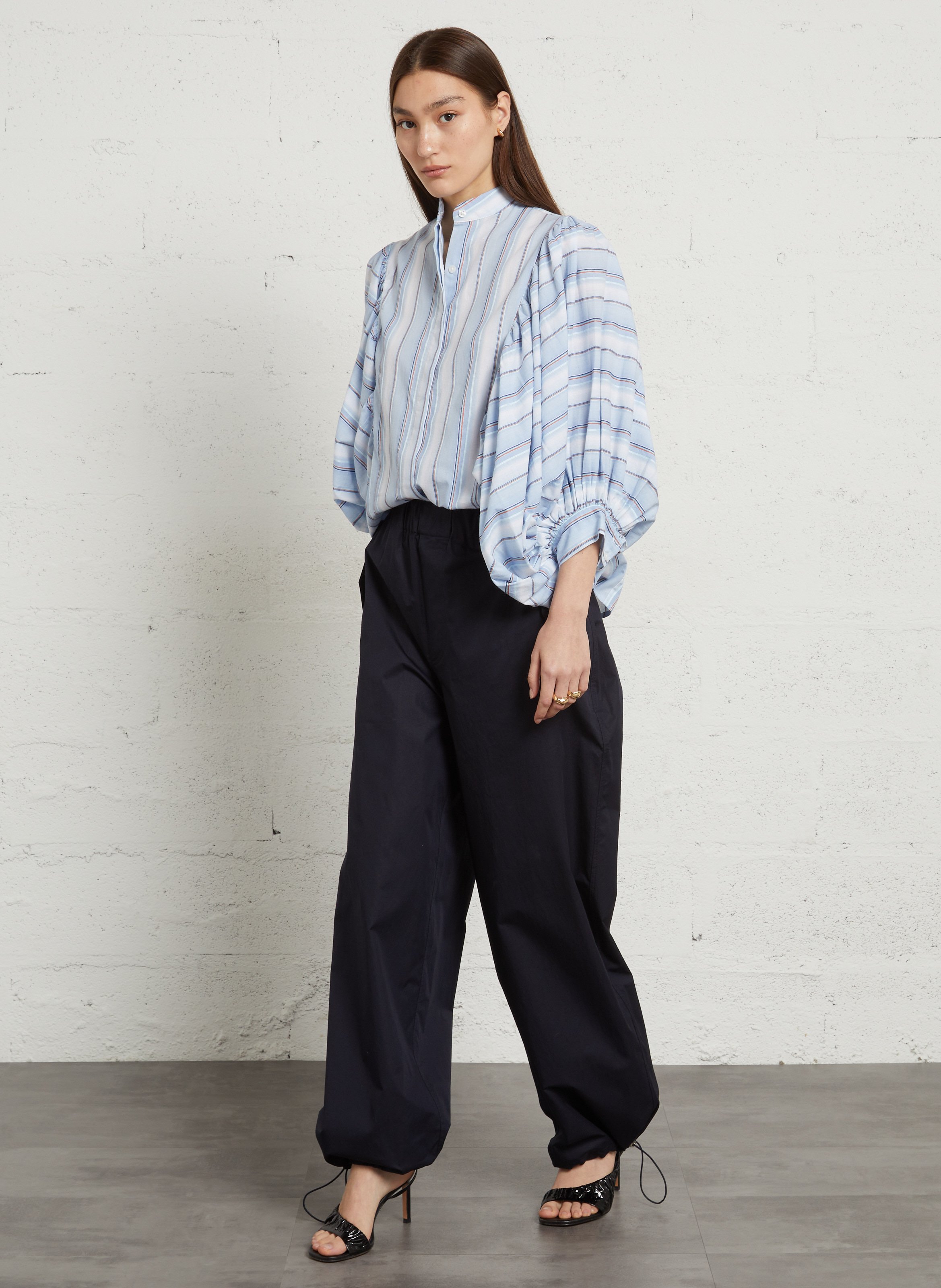 Gestreepte blouse met pofmouwen Blauw