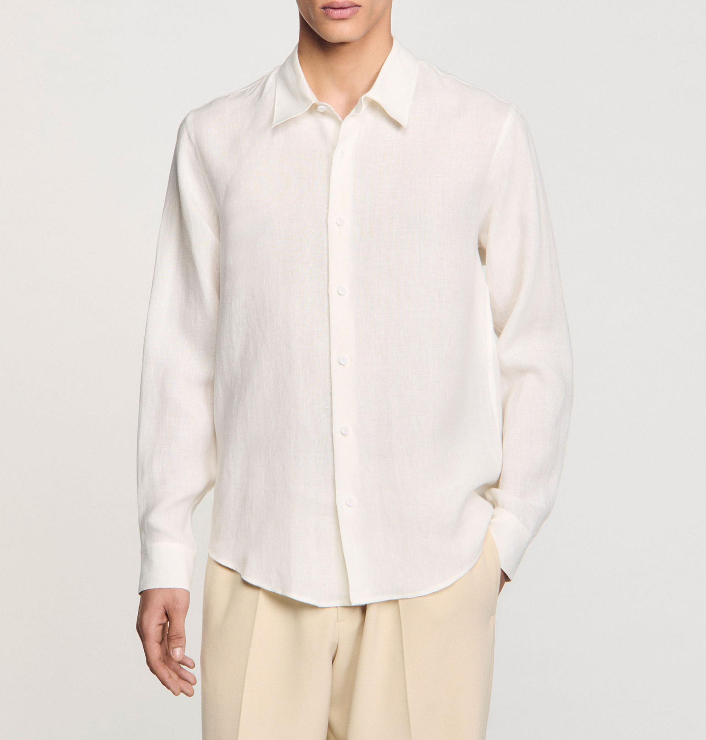 Chemise droite en lin SANDRO Beige