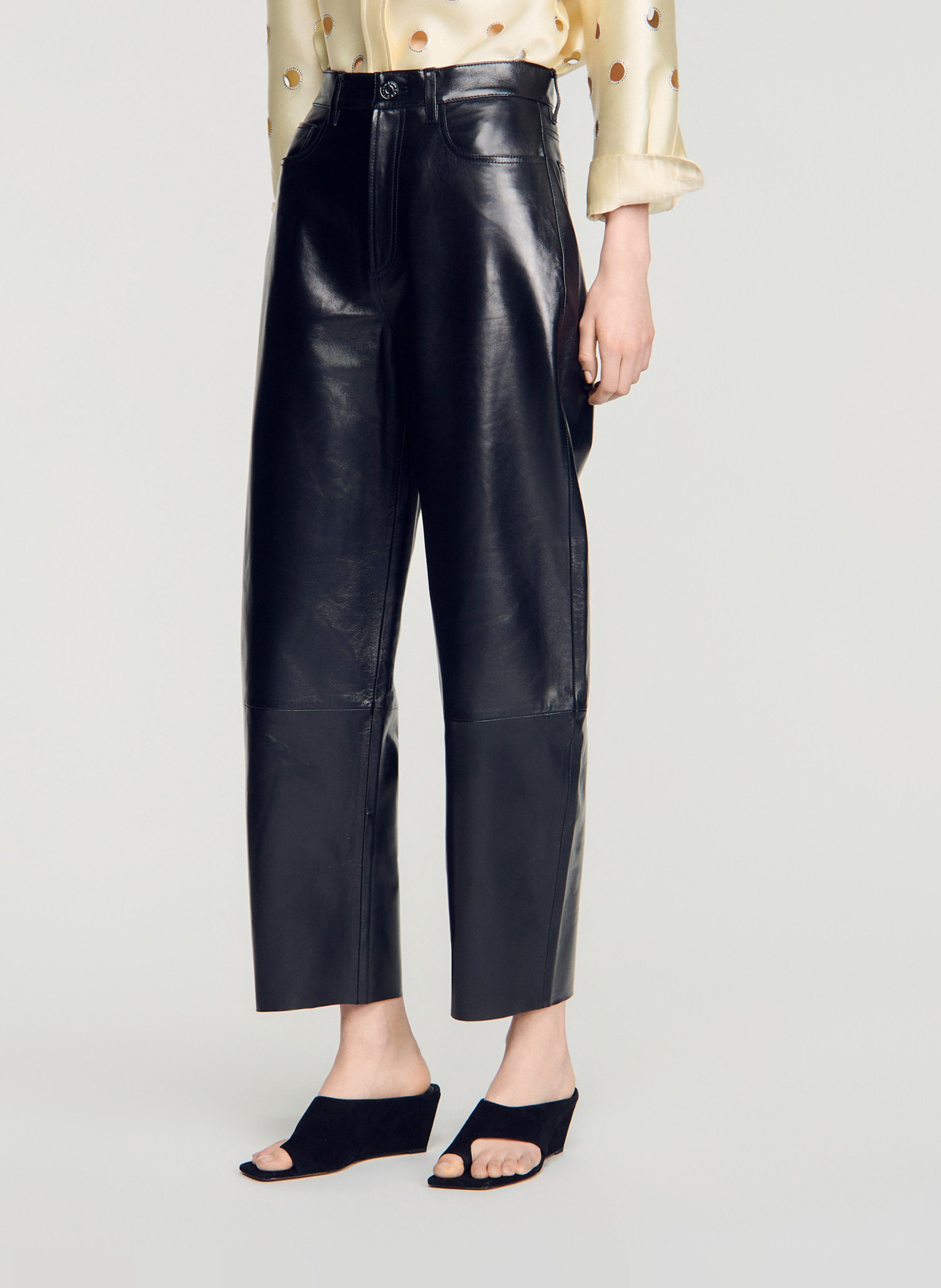 Mules compensées en cuir SANDRO Noir