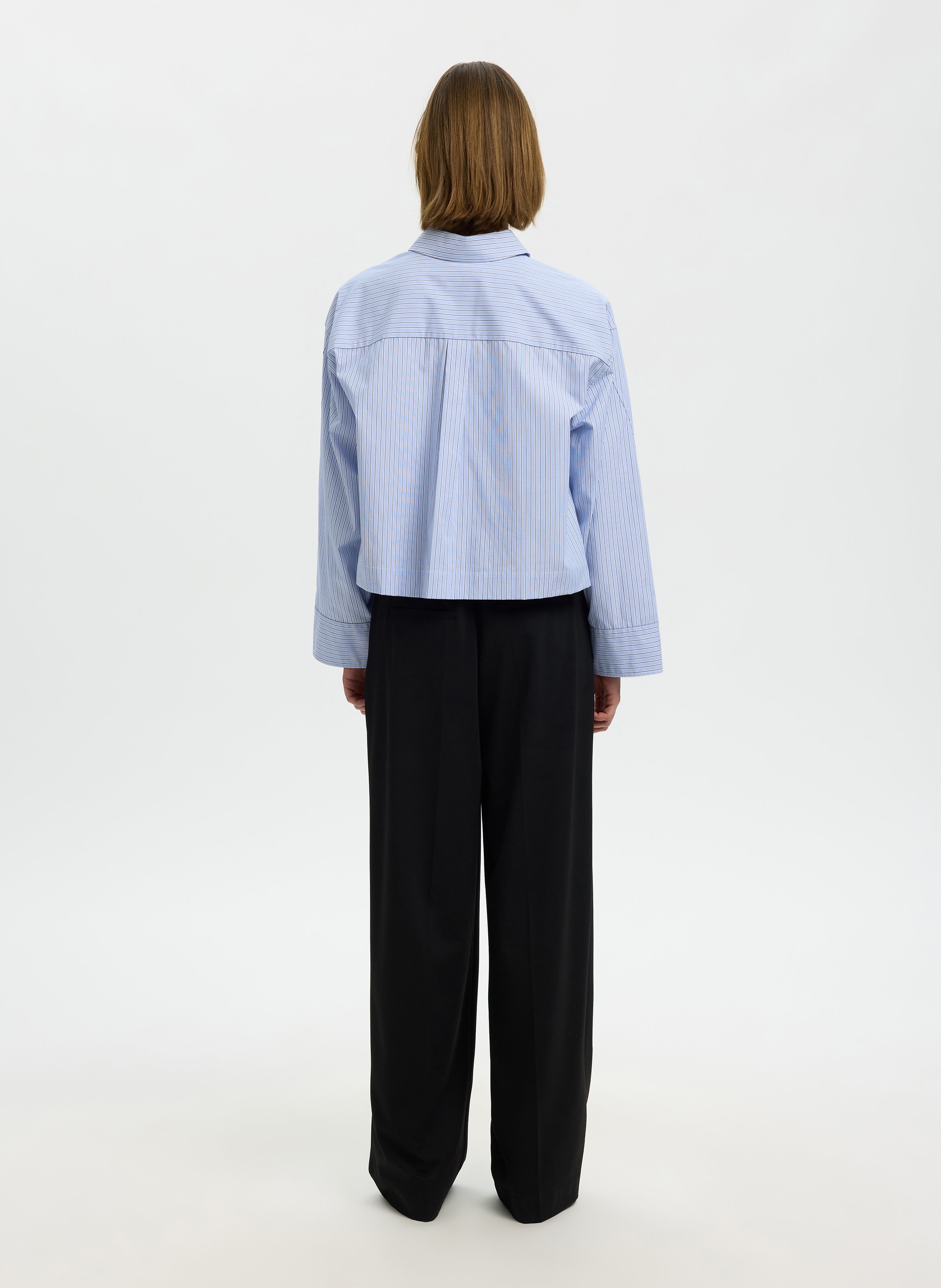 Chemise droite col classique rayée en coton bio SELECTED Bleu