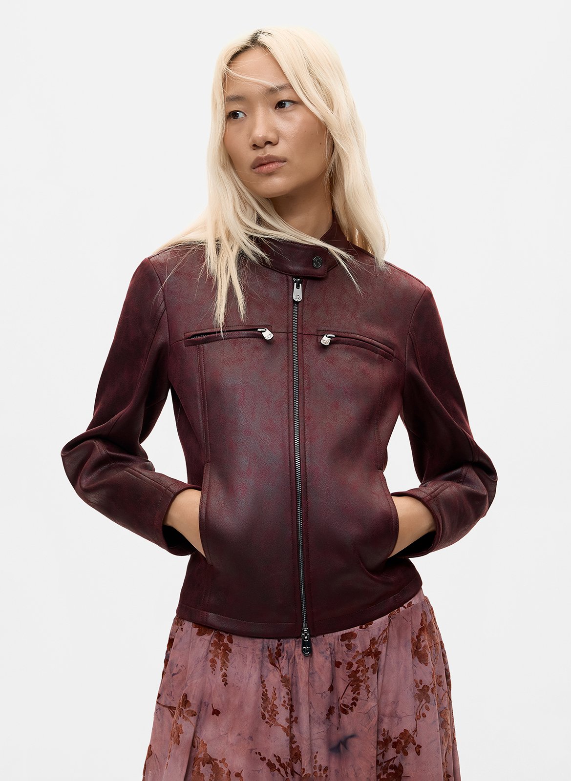 Round neck zip-up solid jacket DESIGUAL Red