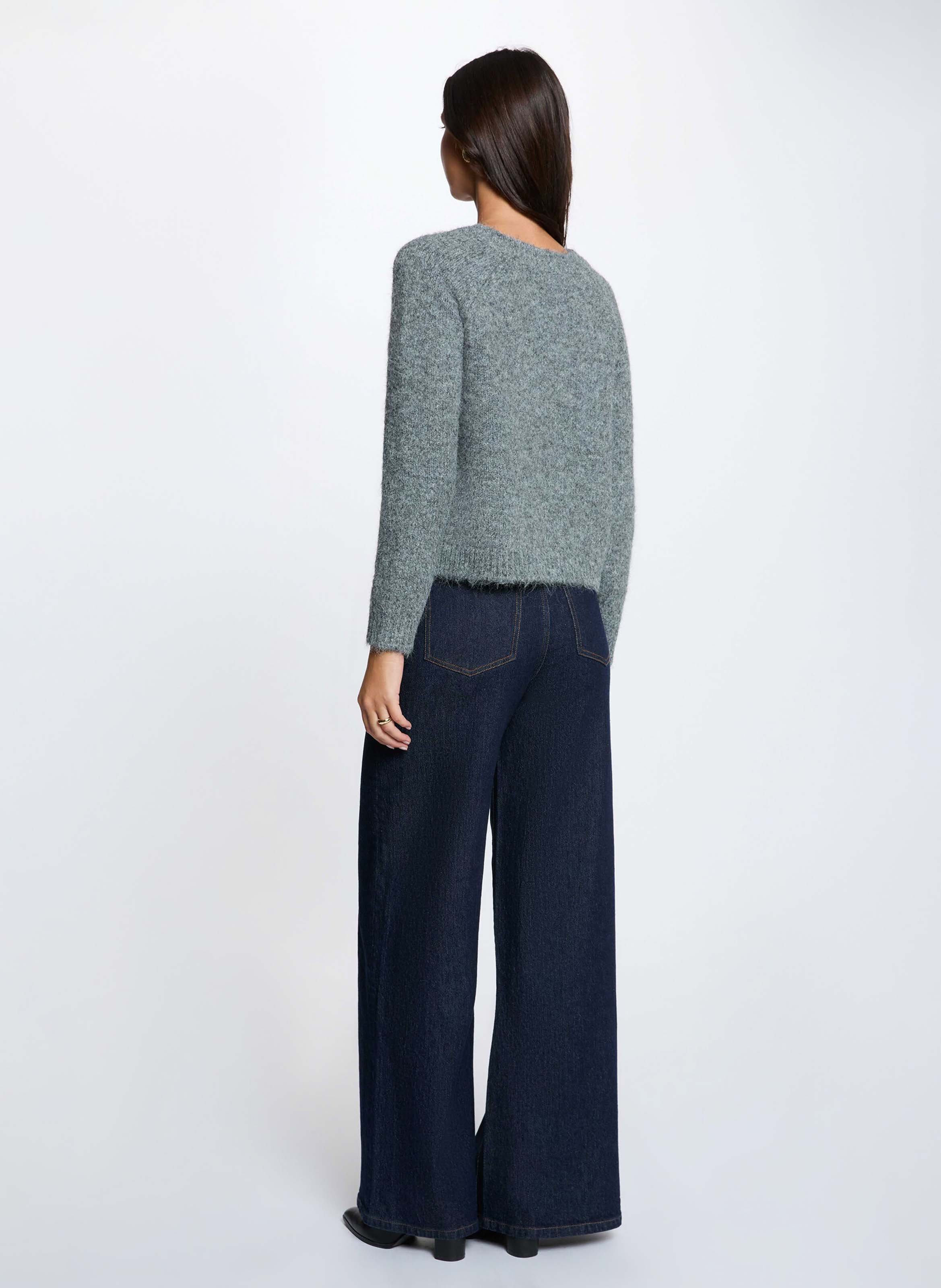 Cardigan droit boutonné en maille MORGAN Gris