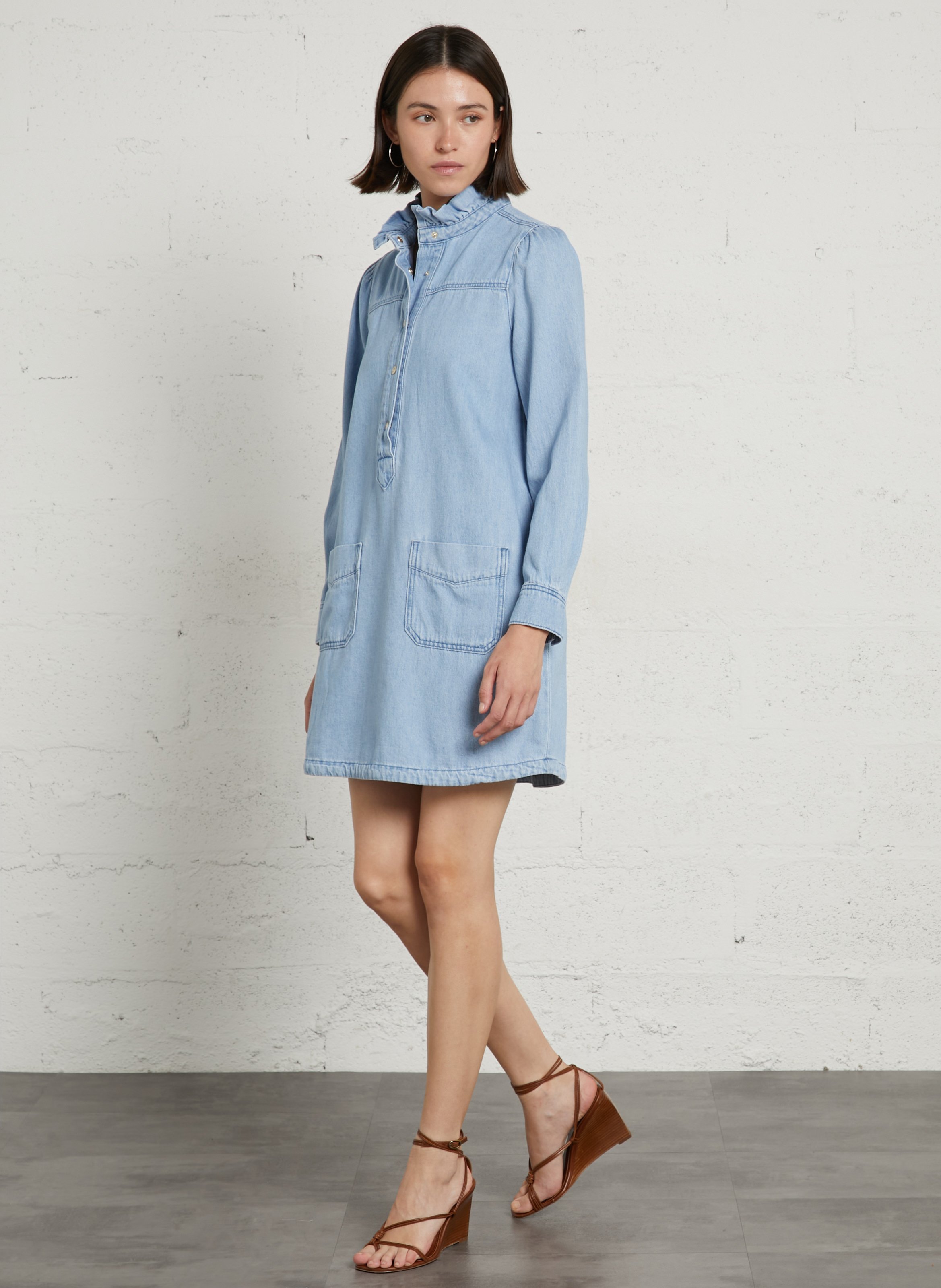 Short dress with long sleeves in denim MAISON 123 Blue