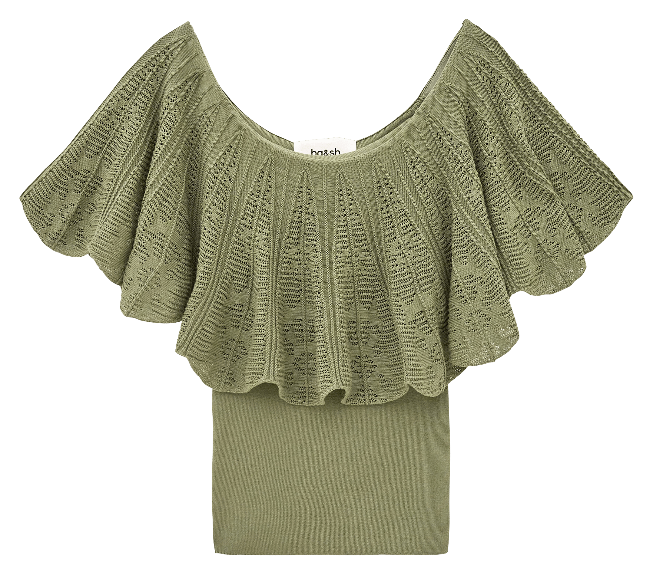 Oberteil mit schulterfreiem Design aus durchbrochener Baumwollmischung BA&SH Khaki