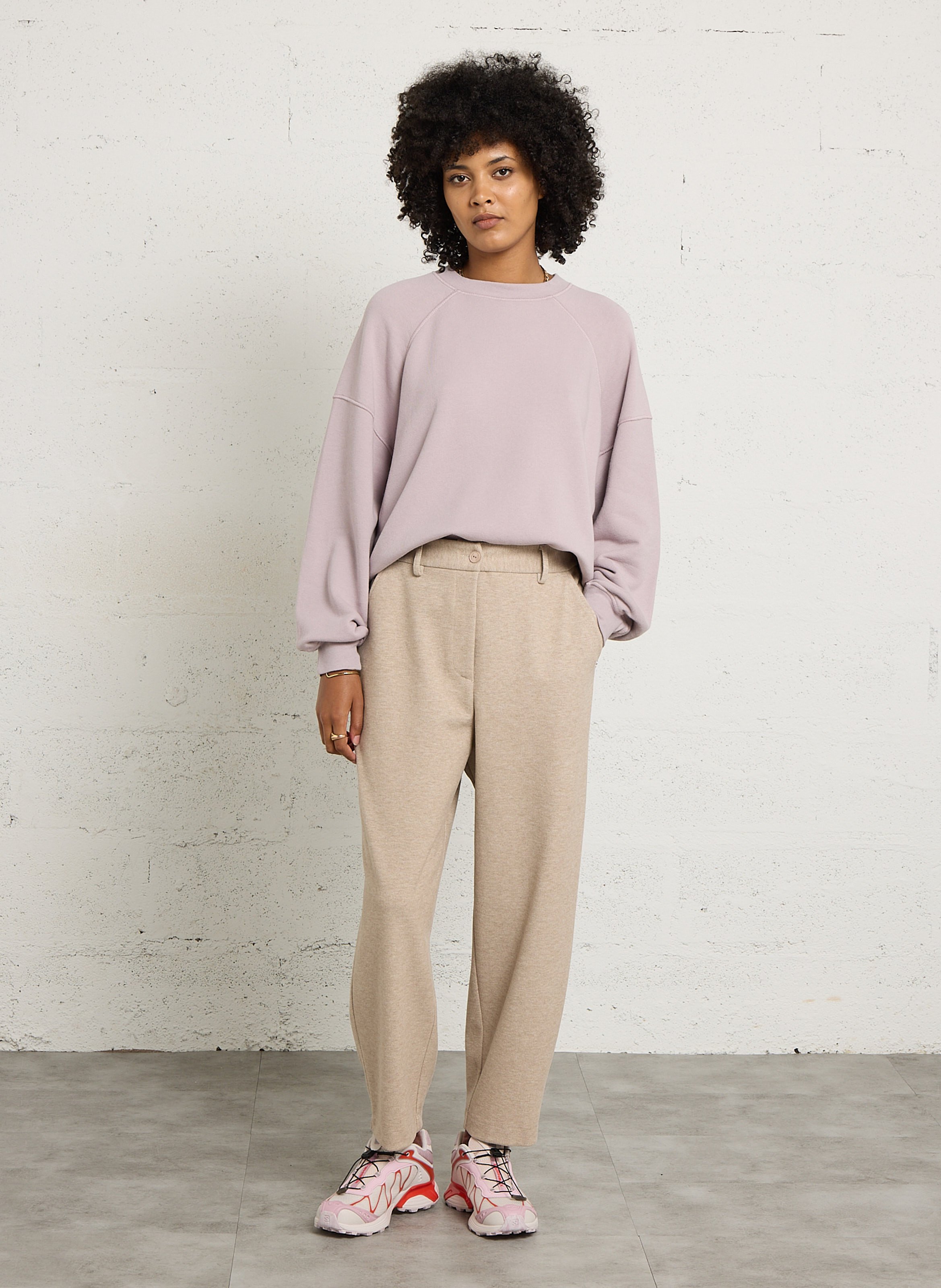 Oversized cotton-blend sweatshirt with round neck AMERICAN VINTAGE Purple
