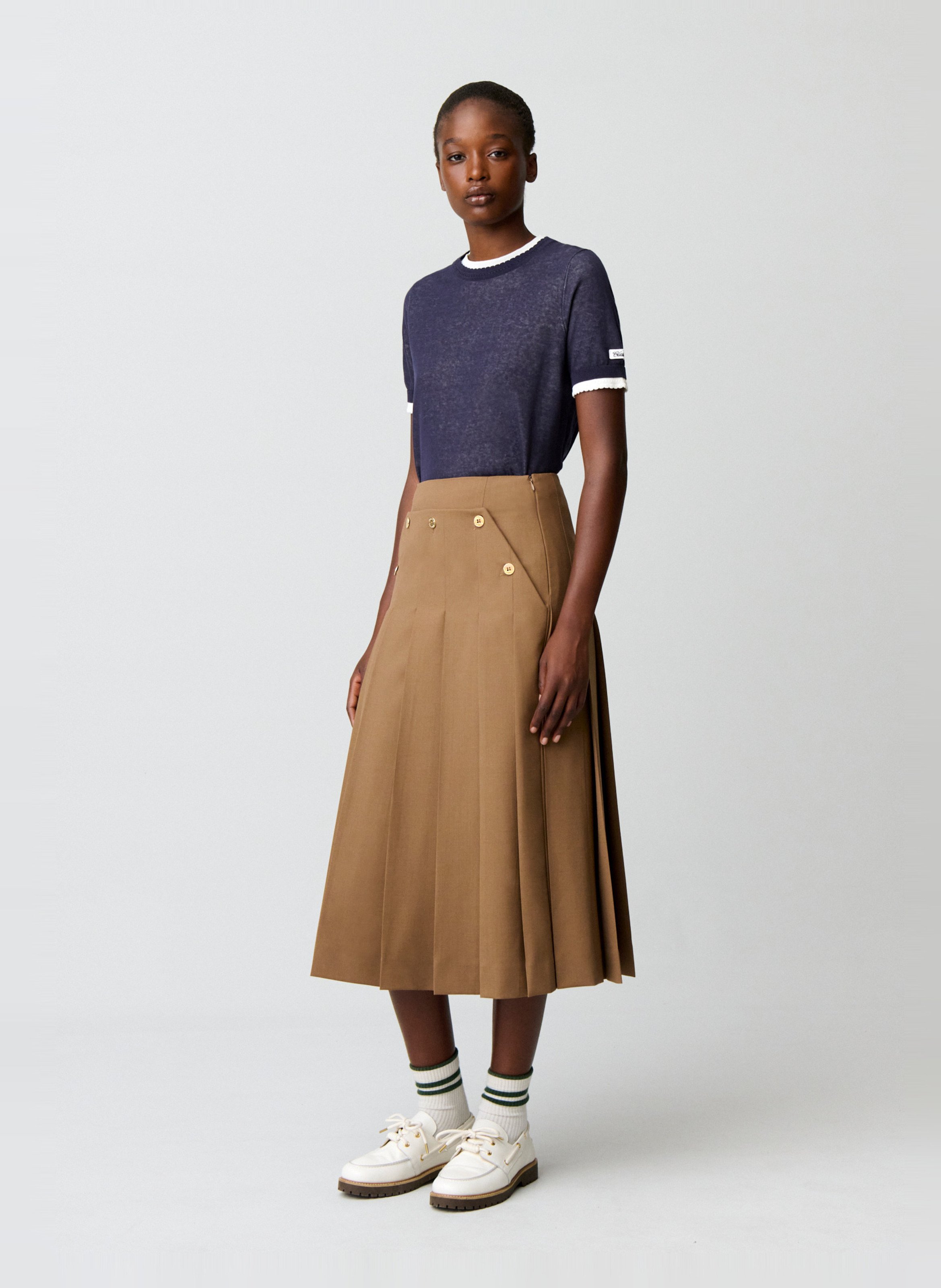 Geplooide midi-rok in effen kleur CLAUDIE PIERLOT Beige