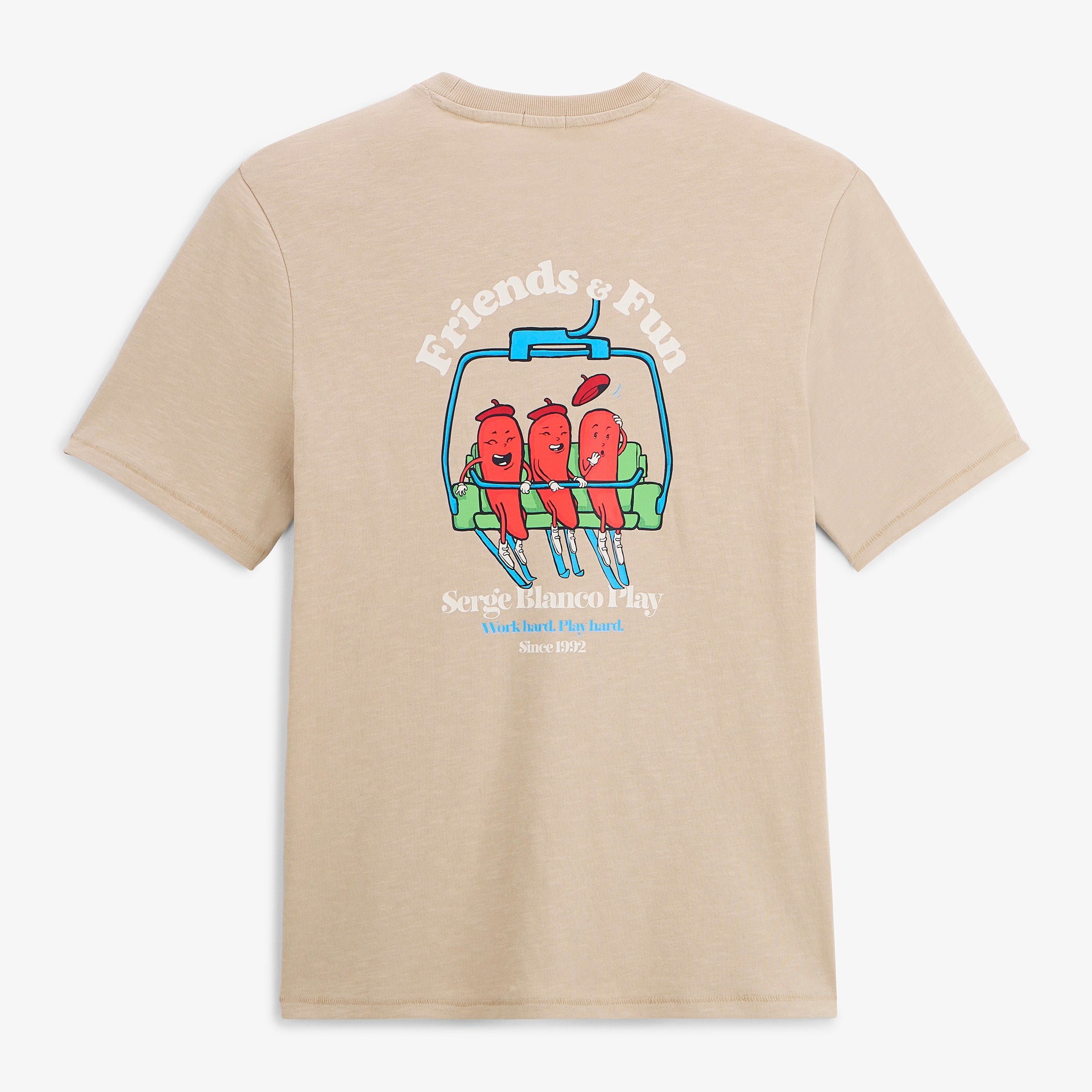 Short-sleeved cotton T-shirt printed with Friends & Fun in sandy beige color by SBPlay. SERGE BLANCO Beige