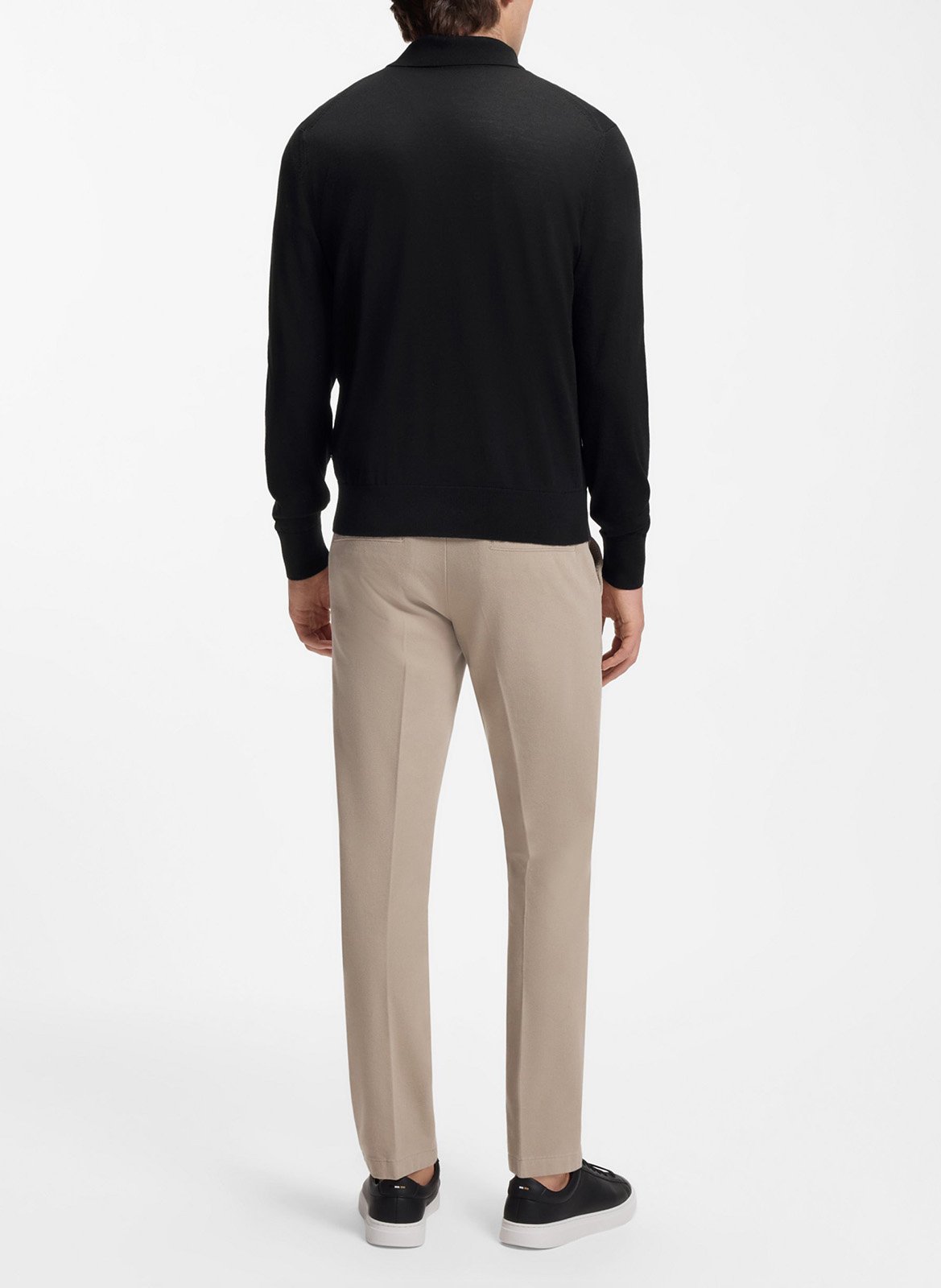 Polo manches longues uni en laine BOSS Noir
