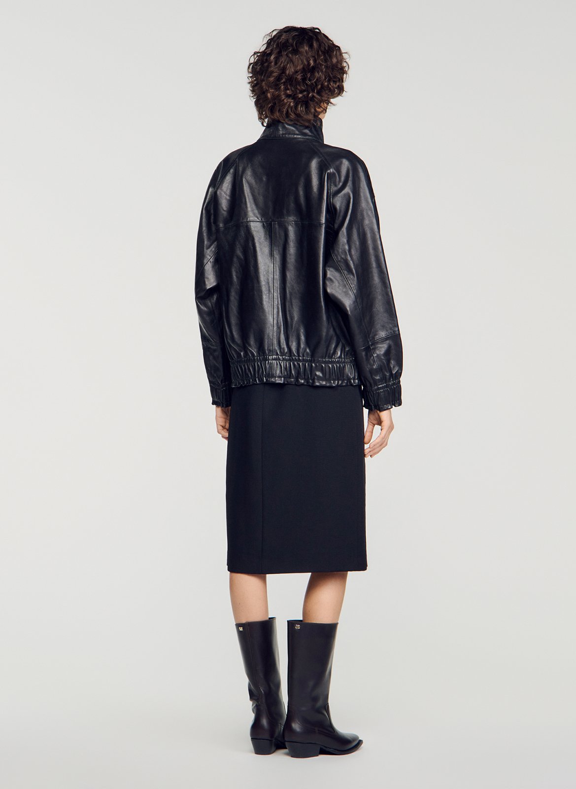Oversize-Blouson aus Leder SANDRO Schwarz