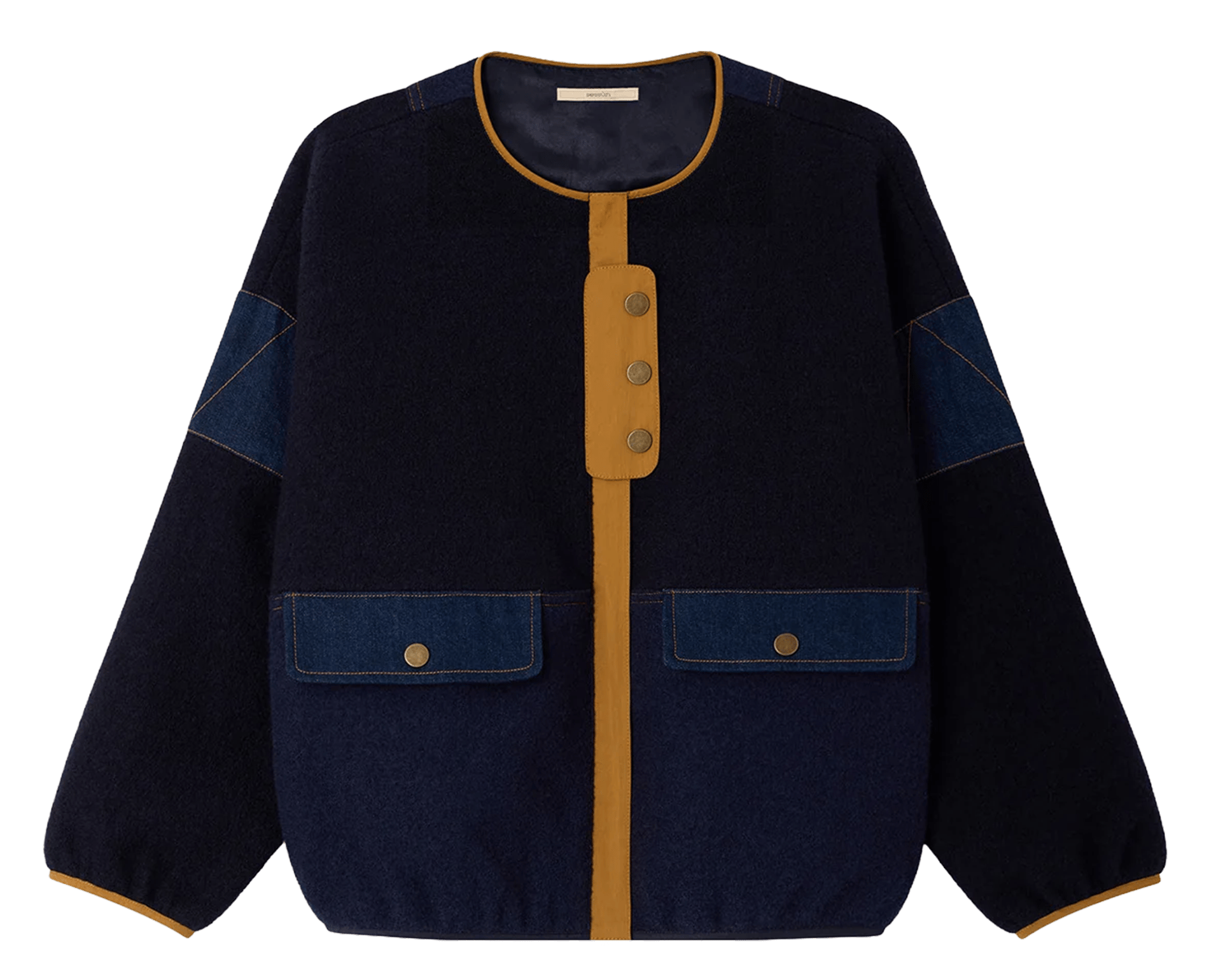 Rundhalsausschnitt-Jeansdetails-Wolljacke SESSUN Blau