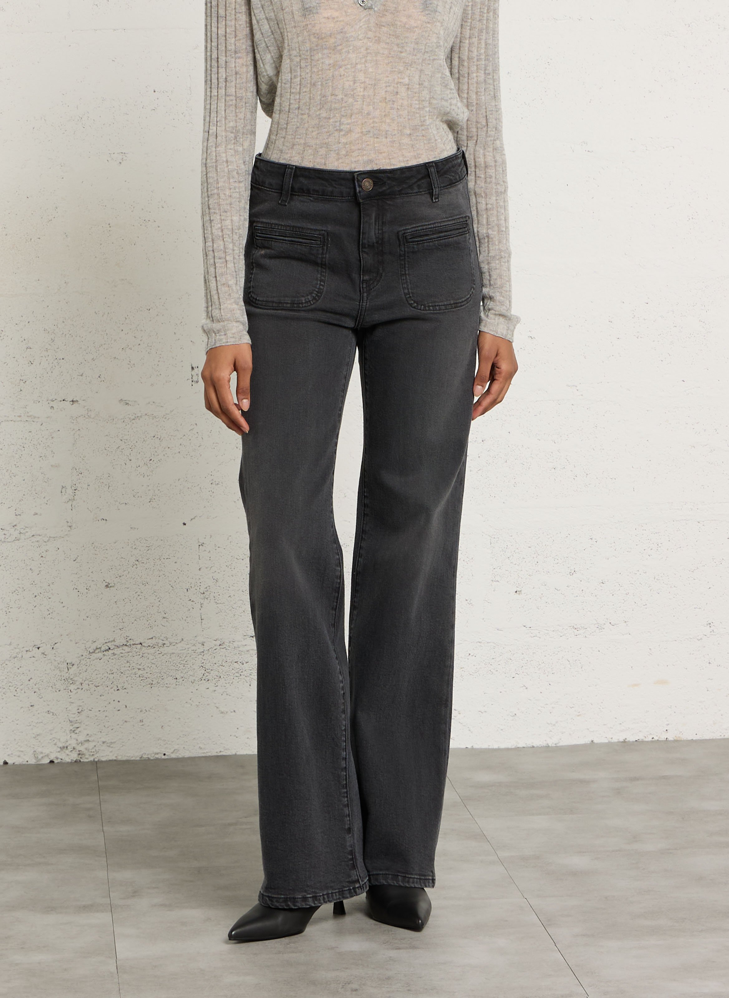Flared Jeans aus Baumwoll-Mix mit hohem Bund ACQUAVERDE Schwarz
