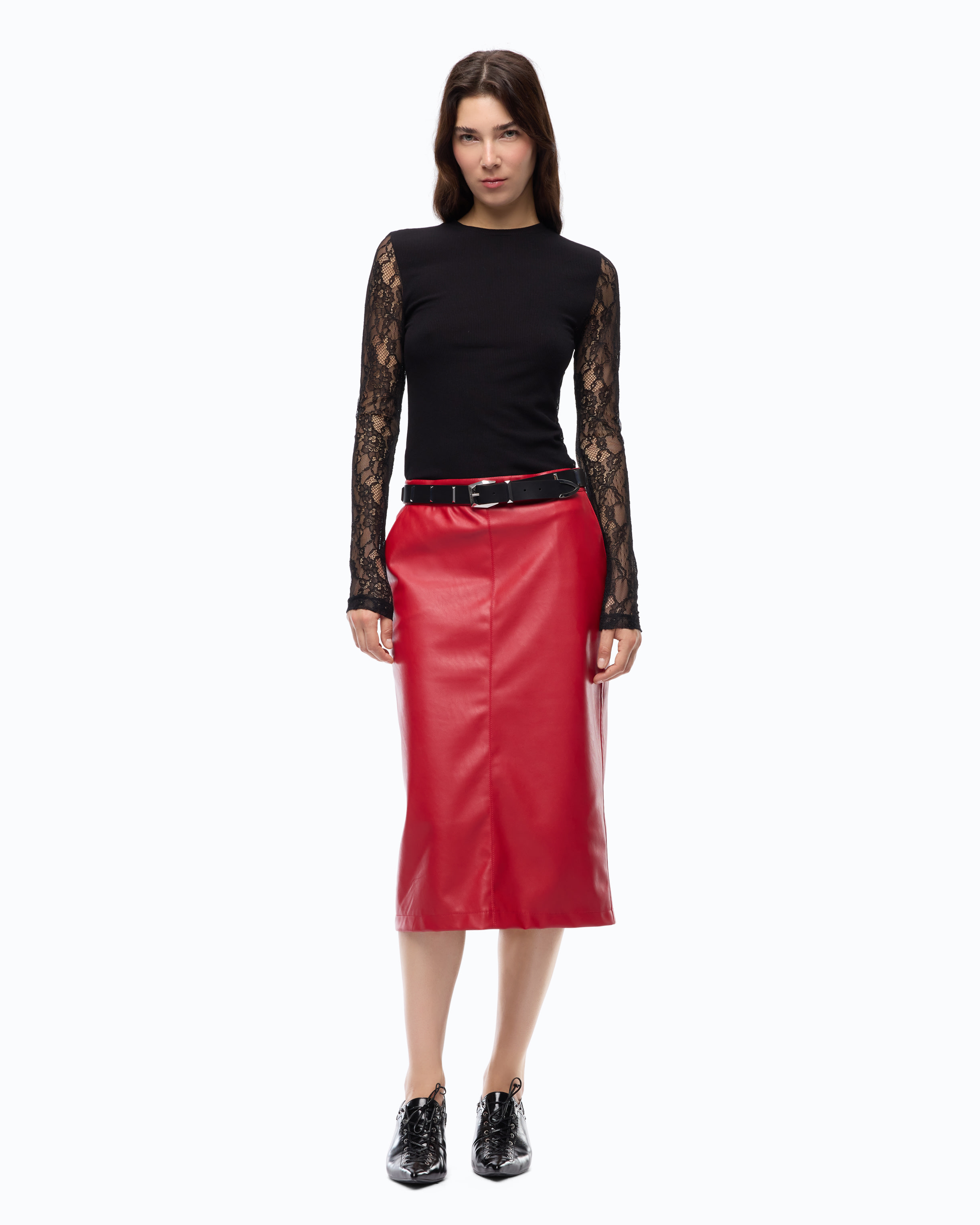 T-shirt côtelé avec manches en dentelle PINKO Noir
