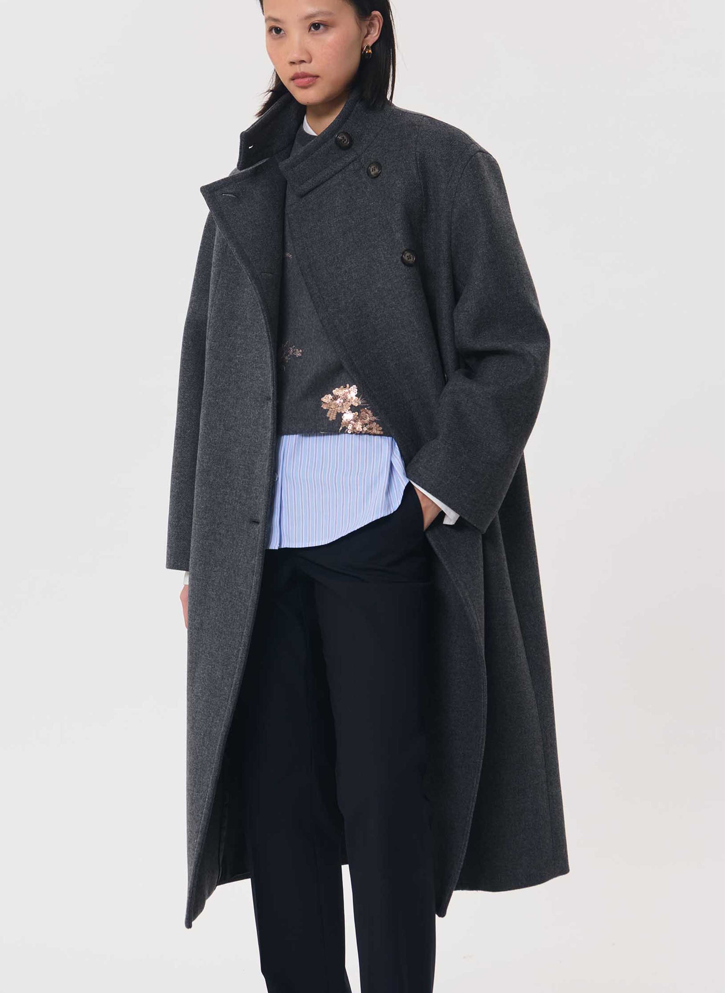 Manteau long uni en laine mélangée TARA JARMON Gris