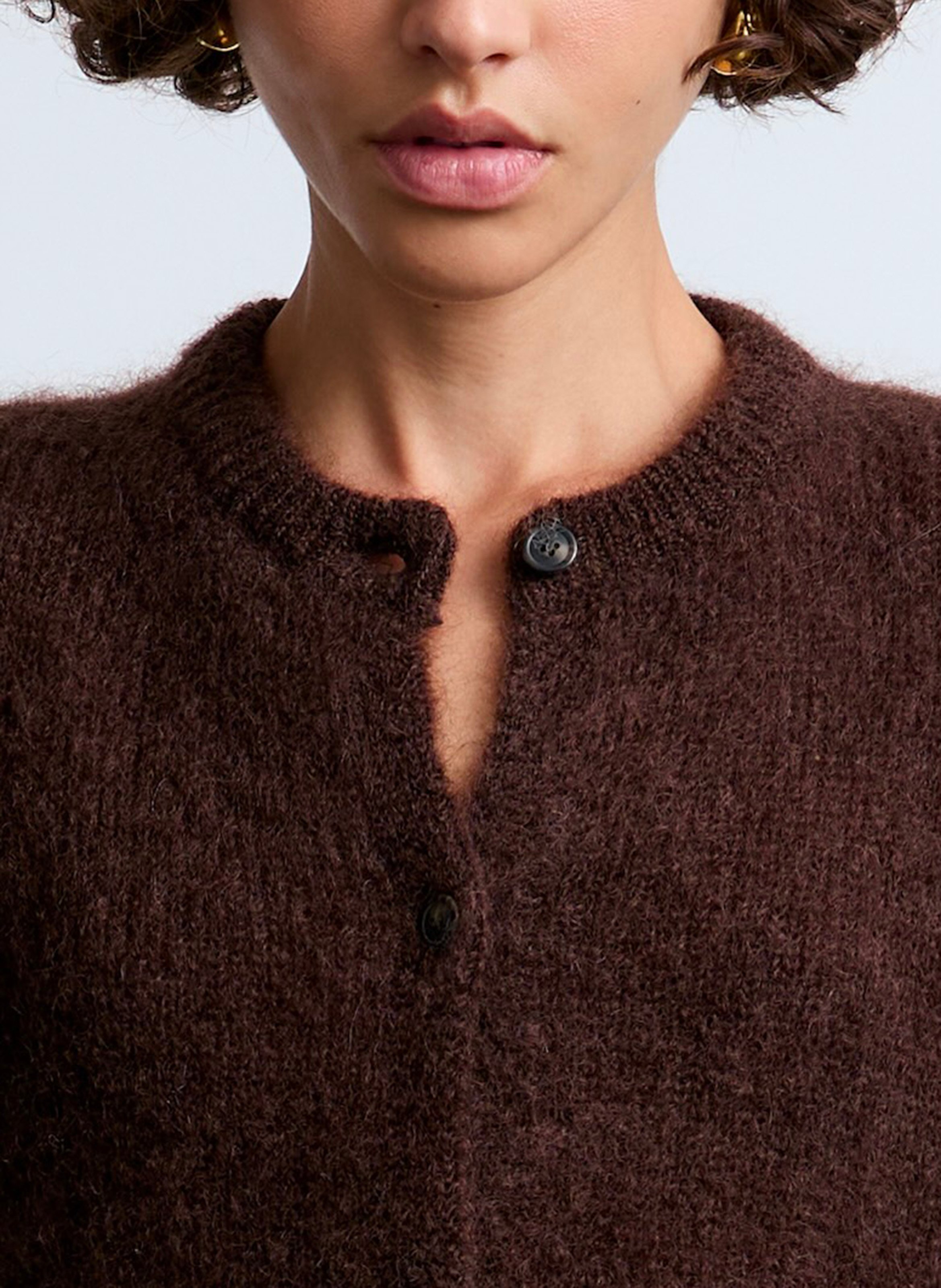 Oversized round neck mohair blend vest SURPRISE Brown