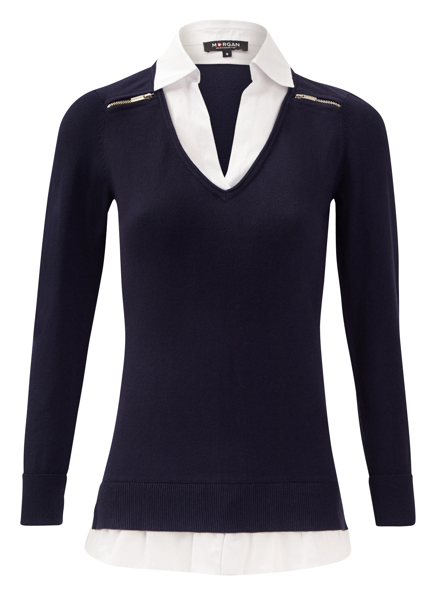 Pull col V en coton mélangé MORGAN Bleu